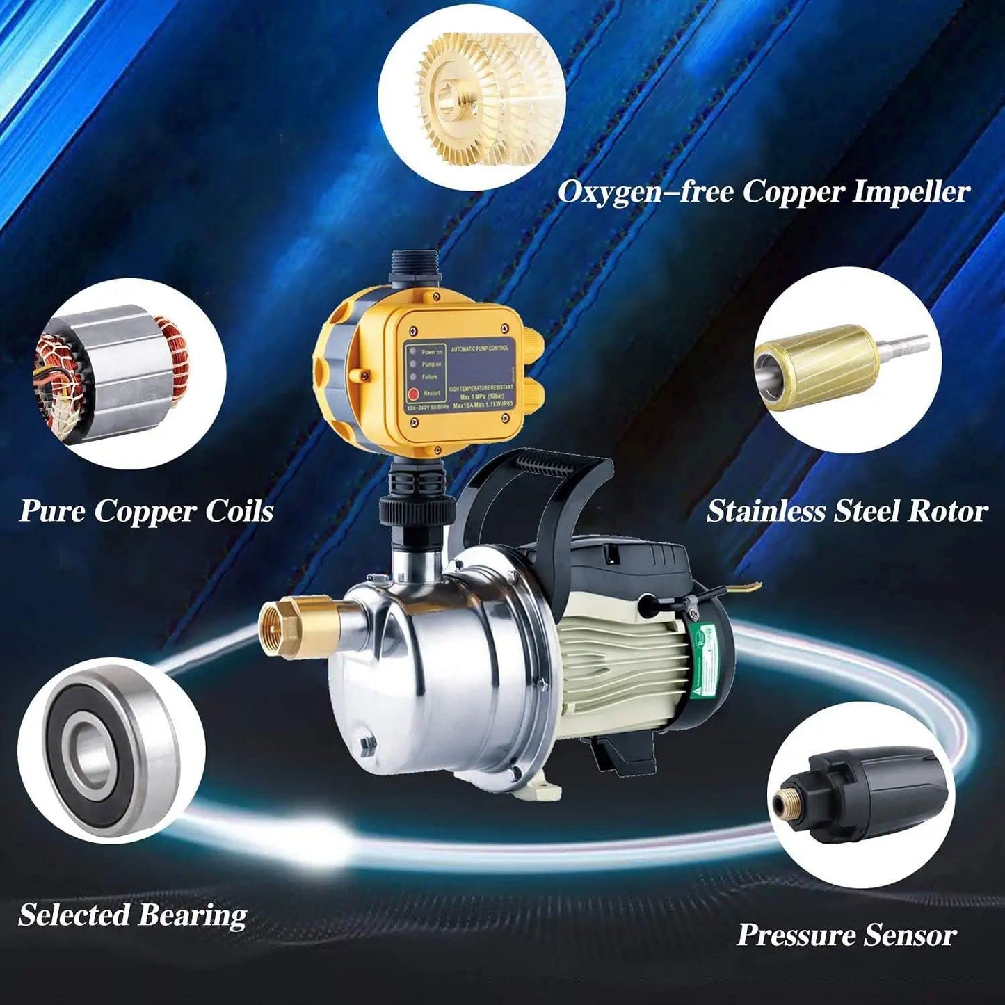 3/4 HP Water Pressure Booster Pump for Home Automatic Water Pump Electric 17 GPM Shallow Well Jet Pump 110v Garden Hose Pressure Booster Pump High Volume Lawn Sprinkler Water Transfer Pump