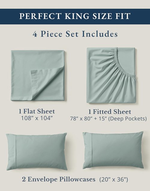 LANE LINEN 100% Organic Cotton King Size Bed Sheets - Soft, Comfy Percale Bedding Set in French Blue