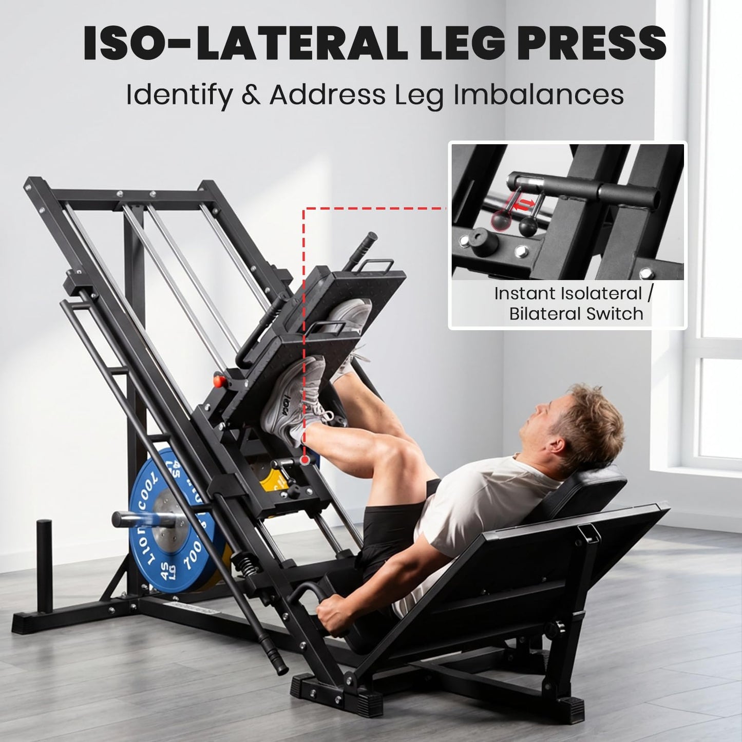 LIONSCOOL Upgraded 3-in-1 Leg Press Hack Squat Machine with Weight Storage, Professional Adjustable Iso-Lateral Trainer with Linear Bearing for Home Gym Lower Body Strength Training