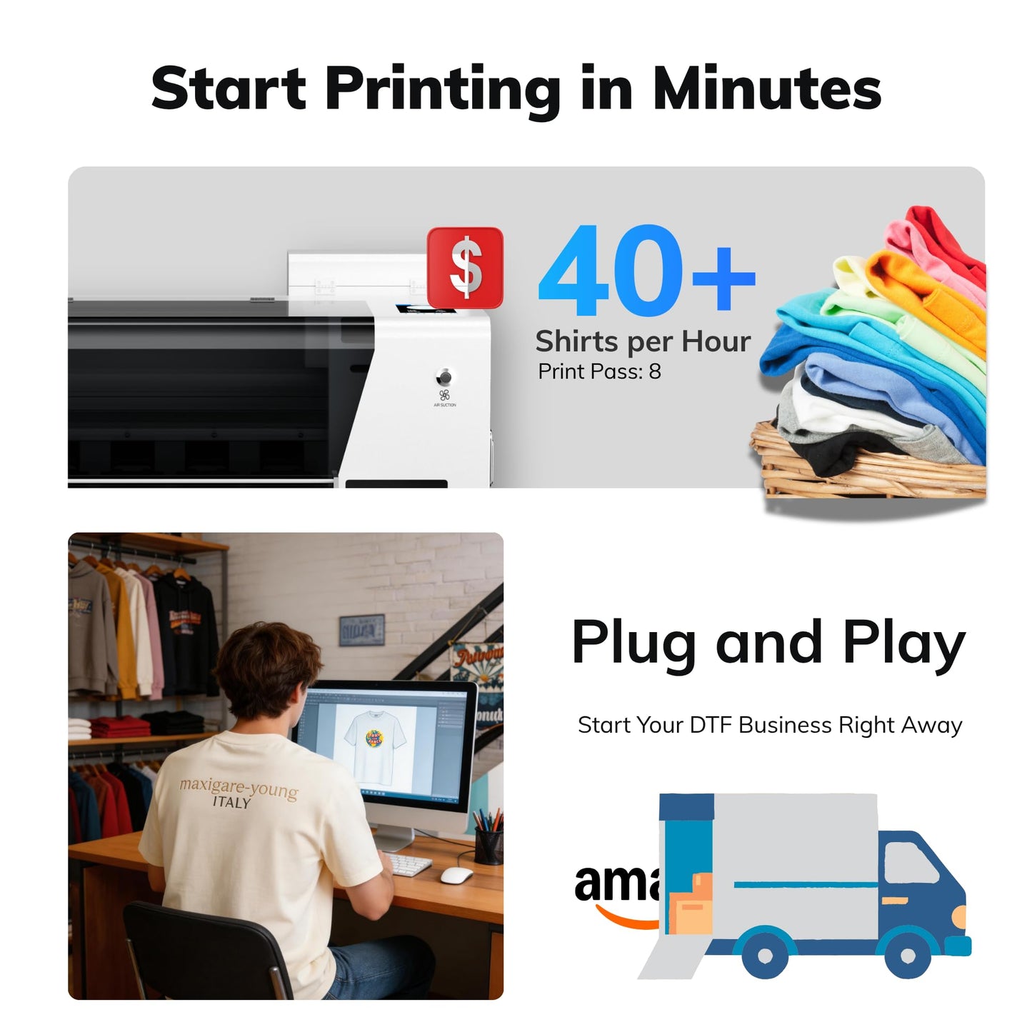 INKSONIC A3+ DTF Printer with F1080 Anti-Clog Printhead, 13" T-Shirt Printer Machine Bundle with Laptop & Supply, 2X Faster Than L1800/R1390, 2026 Upgraded H13 with CISS & 24/7 Auto Maintenance