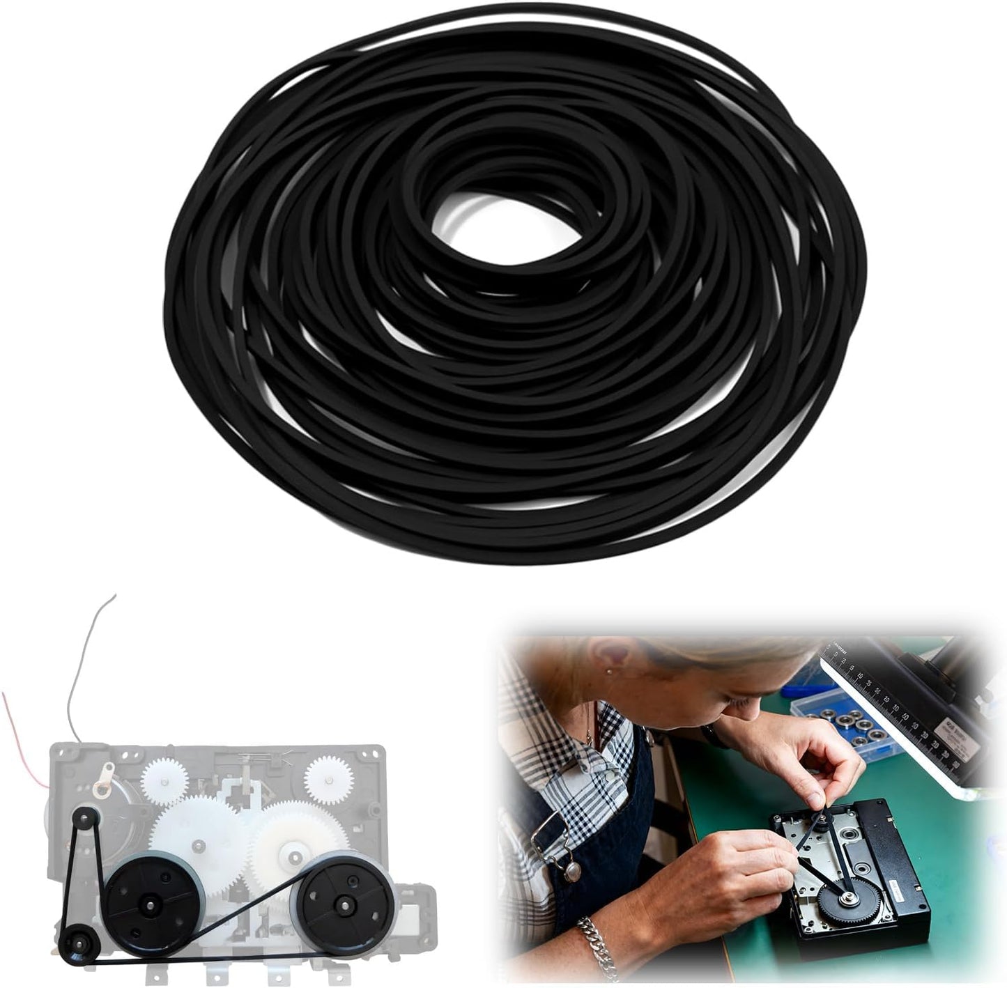 TNJPSEK 50 Cassette Set (1mm Pcs Player Belts Replacement Kit, Mixed Flat Rubber Drive Belts for Tape Recorder Repair