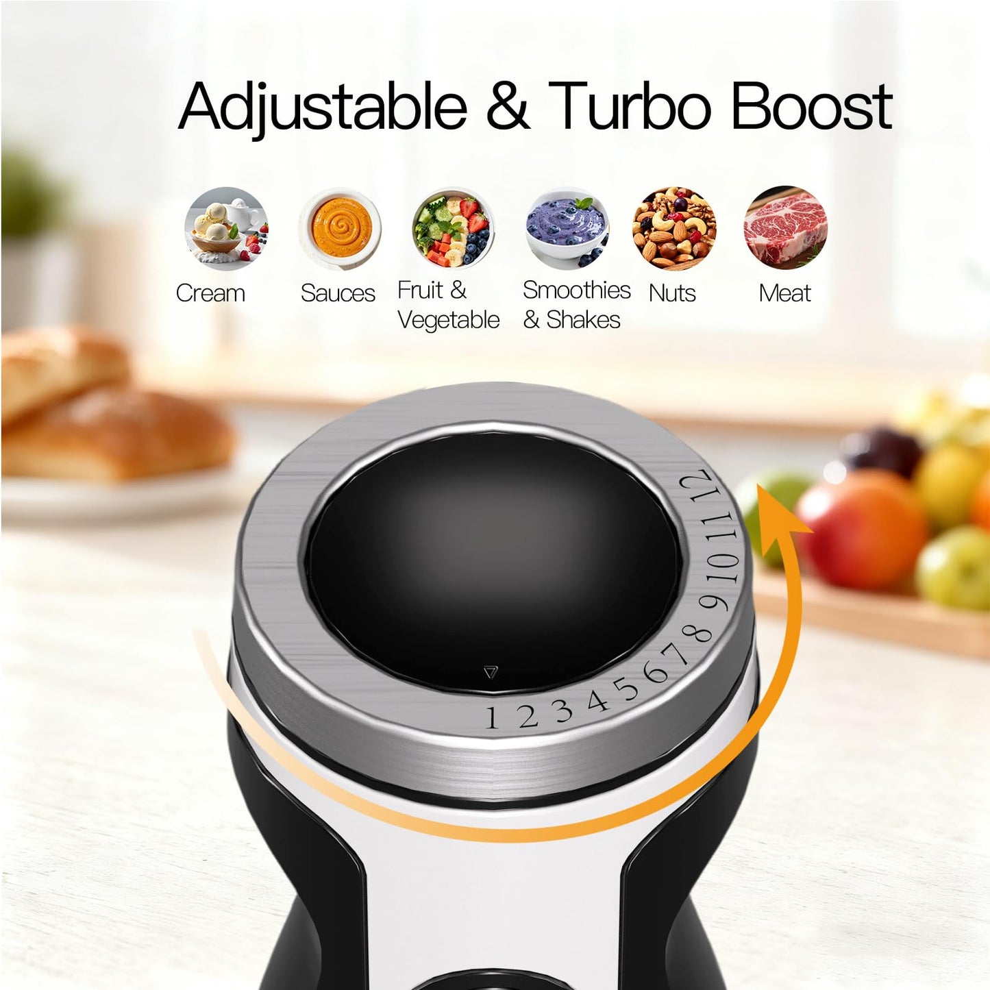 MEGAWISE new Hand Blender Series Only one Hand Blender,no attachments,12-Speed,Includes Powerful Blender Stick- Easy to Clean and Perfect for Smoothies, and More (black)