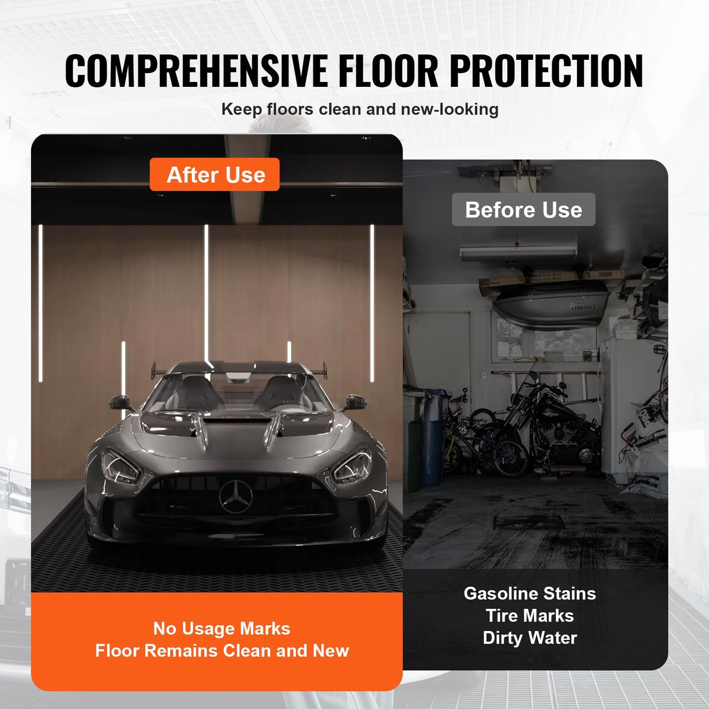 VEVOR Diamond-Plate Rubber Flooring Roll, 3 mm x 4 ft x 8 ft Floor Mat, SBR Rubber Roll, Easy to Clean, for Under Cars, Garage, Industry, Gym, Black