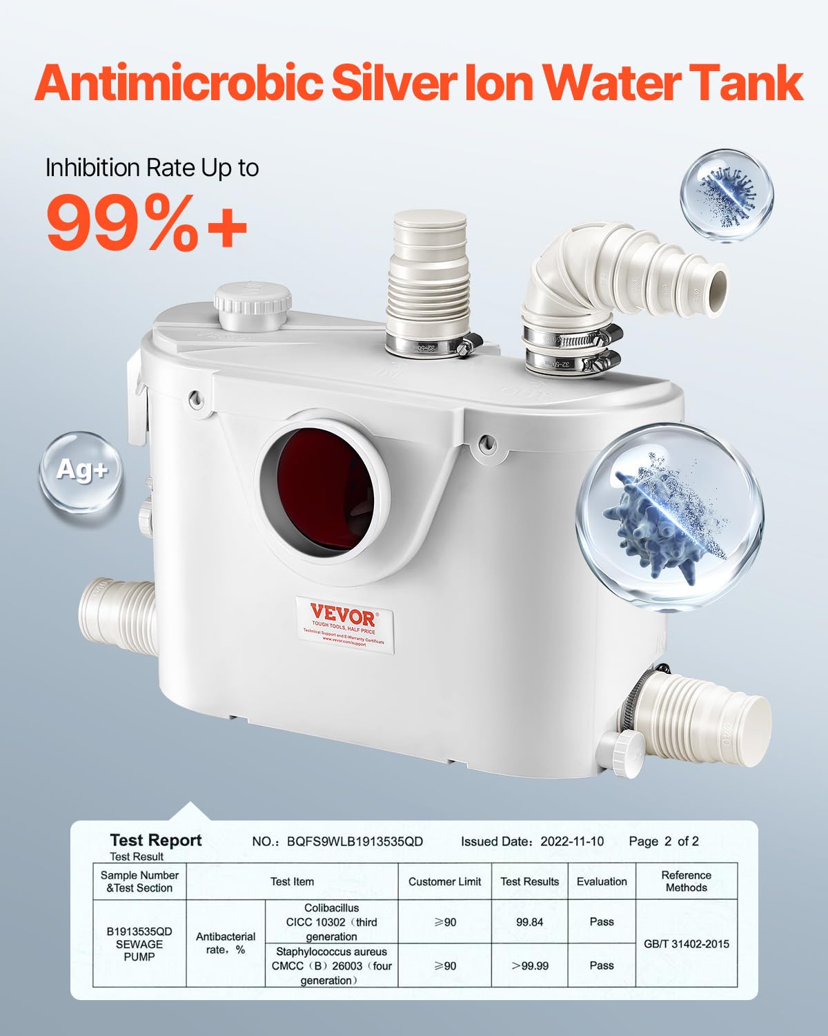 VEVOR 500W Macerator Pump, 29 GPM Flow, 26 ft/8 m Head, Macerator Sewerage Toilet Pump with 4 Water Inlets, Waste Water Disposal Upflush Machine for Toilet, Basement, Shower, Sink, Laundry, Bathtub