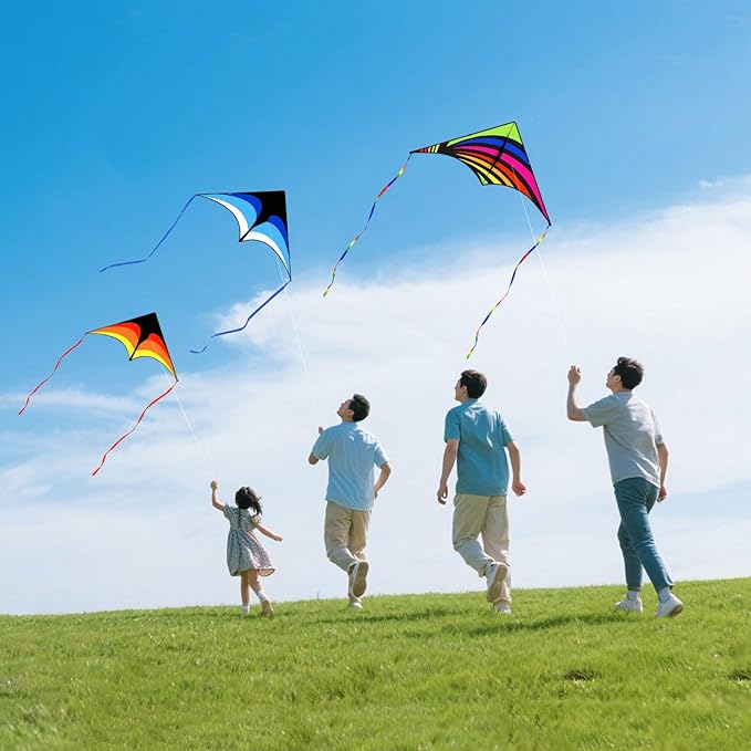 Mint's Colorful Life 3 Pack Delta Kite Set for Kids & Adults, Easy to Fly Large Kites for Beginners, Perfect Family Kites for Park and Beach Trip with 300ft String Included