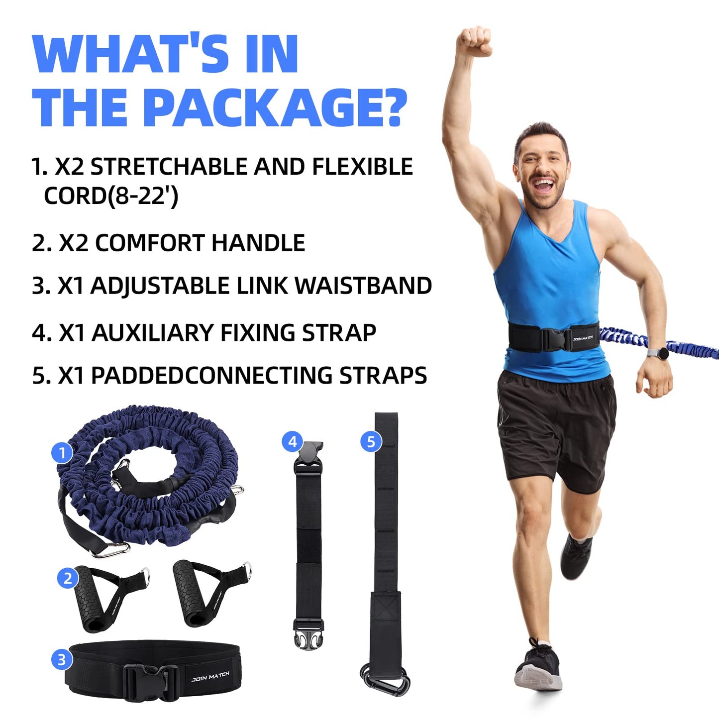 80Lbs Resistance Bungee Cord Speed Training Set, Dual Resistance Cord(8-22'), Improve Agility Focus Strength Power, for Basketball Tennis Football Volleyball, Help You Build Muscle