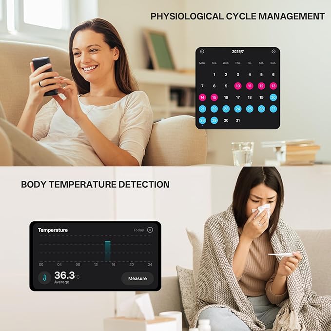 Smart Ring with Vibration Alerts, Health Tracker Ring with Body Temperature Monitor, Heart Rate, Sleep & Fitness Tracking, Waterproof Activity Ring for Men & Women, No App Fees (Silver, 9#)