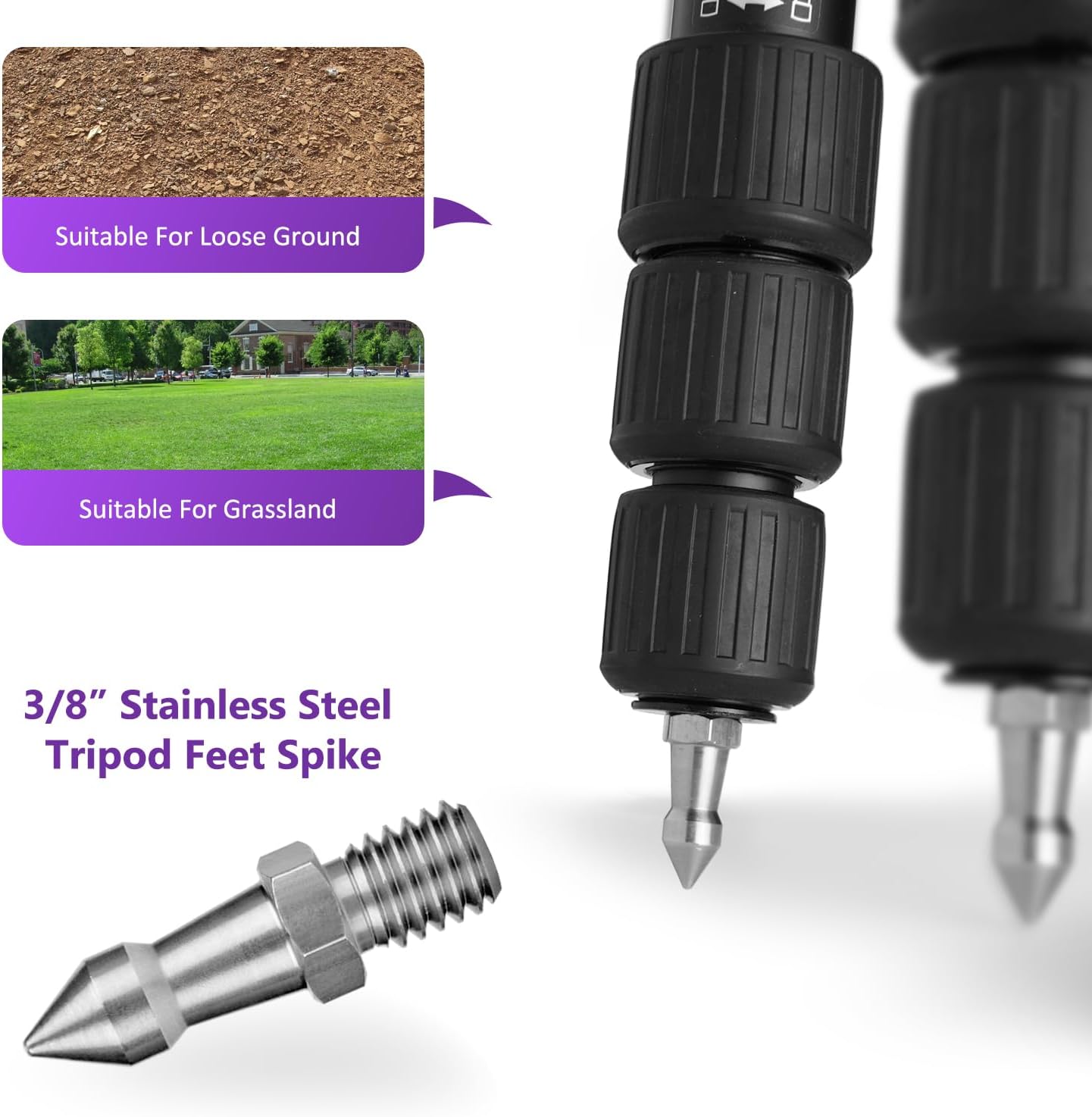 Rigych 6 3/8-16 Pcs Tripod Spike Feet - Thread, Rubber & Stainless Steel Spike Feet, Universal Anti-Slip