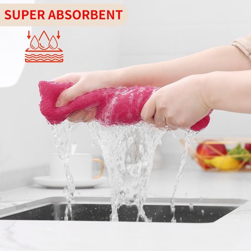 Homaxy Kitchen Dish Cloths - 100% Cotton Waffle Weave, Ultra Soft & Absorbent, 12x12 Inches, 8-Pack | Hot Pink