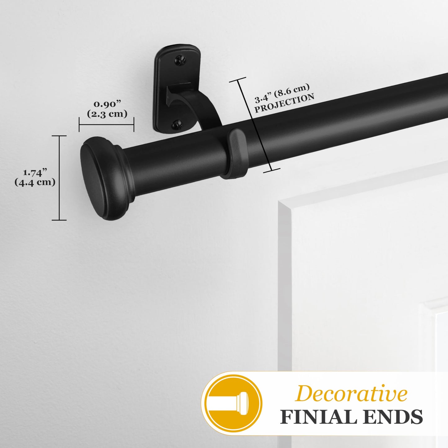 Kenney - Weaver Curtain Rod, Industrial Pipe Style with Rust-Resistant Textured Steel, 1" Diameter, Adjustable 42"–116", Durable for Indoor or Covered Outdoor Use, Black