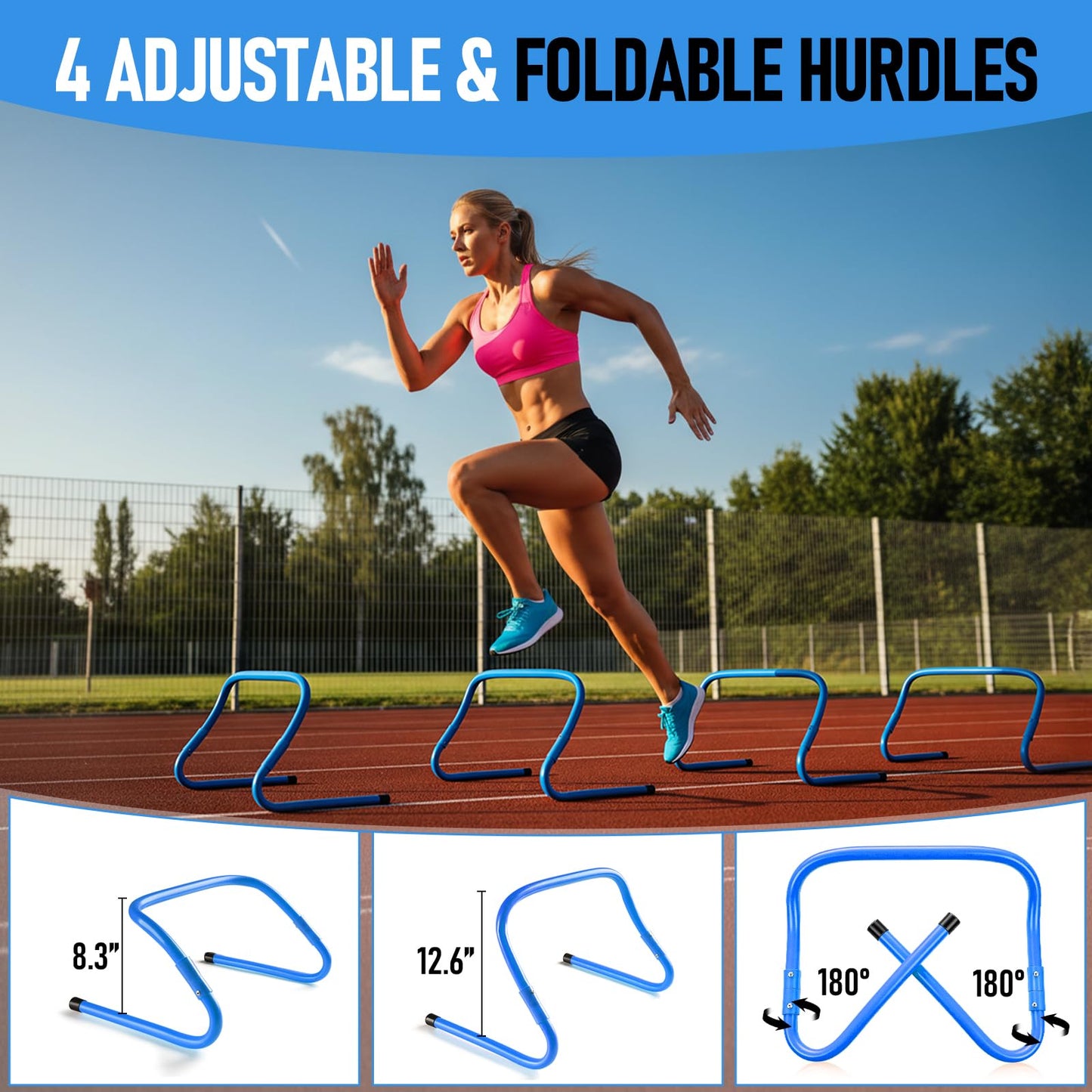 SMTPDT Speed and Agility Training Equipment: 5 Adjustable Agility Hurdles. 20ft Agility Ladder, Soccer Training Equipment Set for Kids Youth Adults (Blue)
