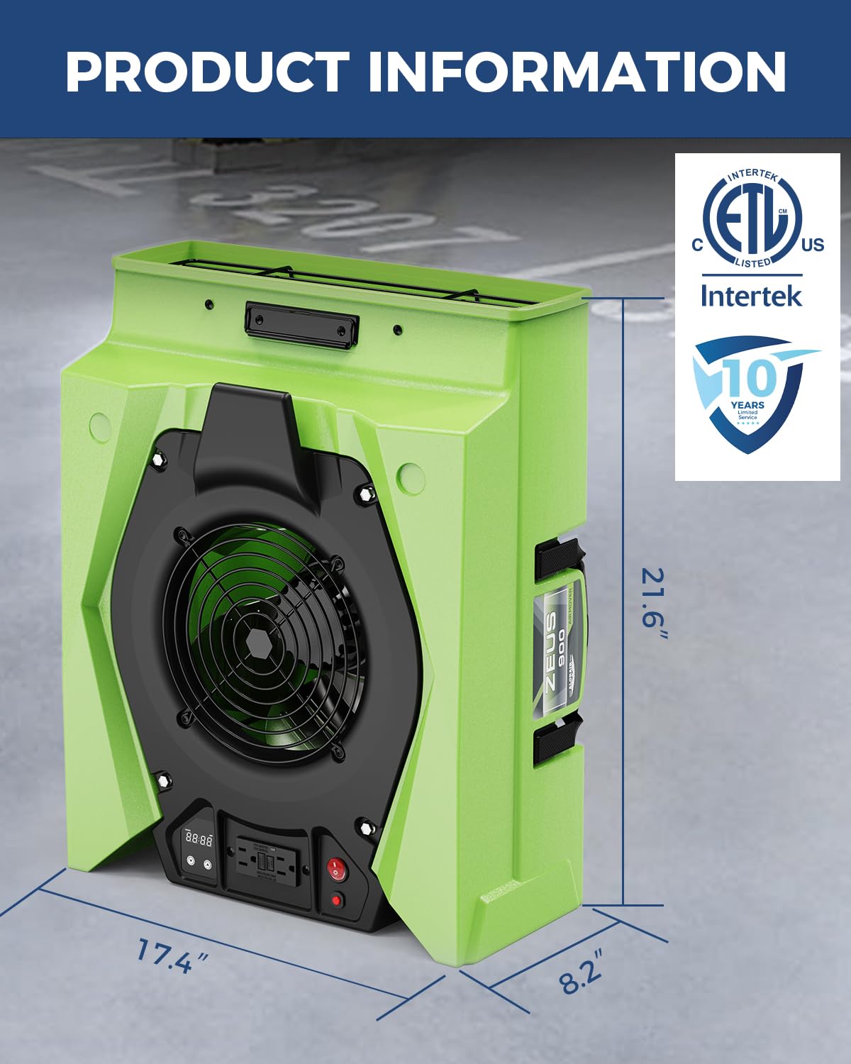 ALORAIR Air Mover,1/4 HP 950 CFM Floor Blower Fan with Dual GFCI Outlets, 4 Speeds, 5 Blower Angles & Daisy Chain - Ideal for Carpet Floor Dryer and Water Damage Restoration (Zeus 900 Green)