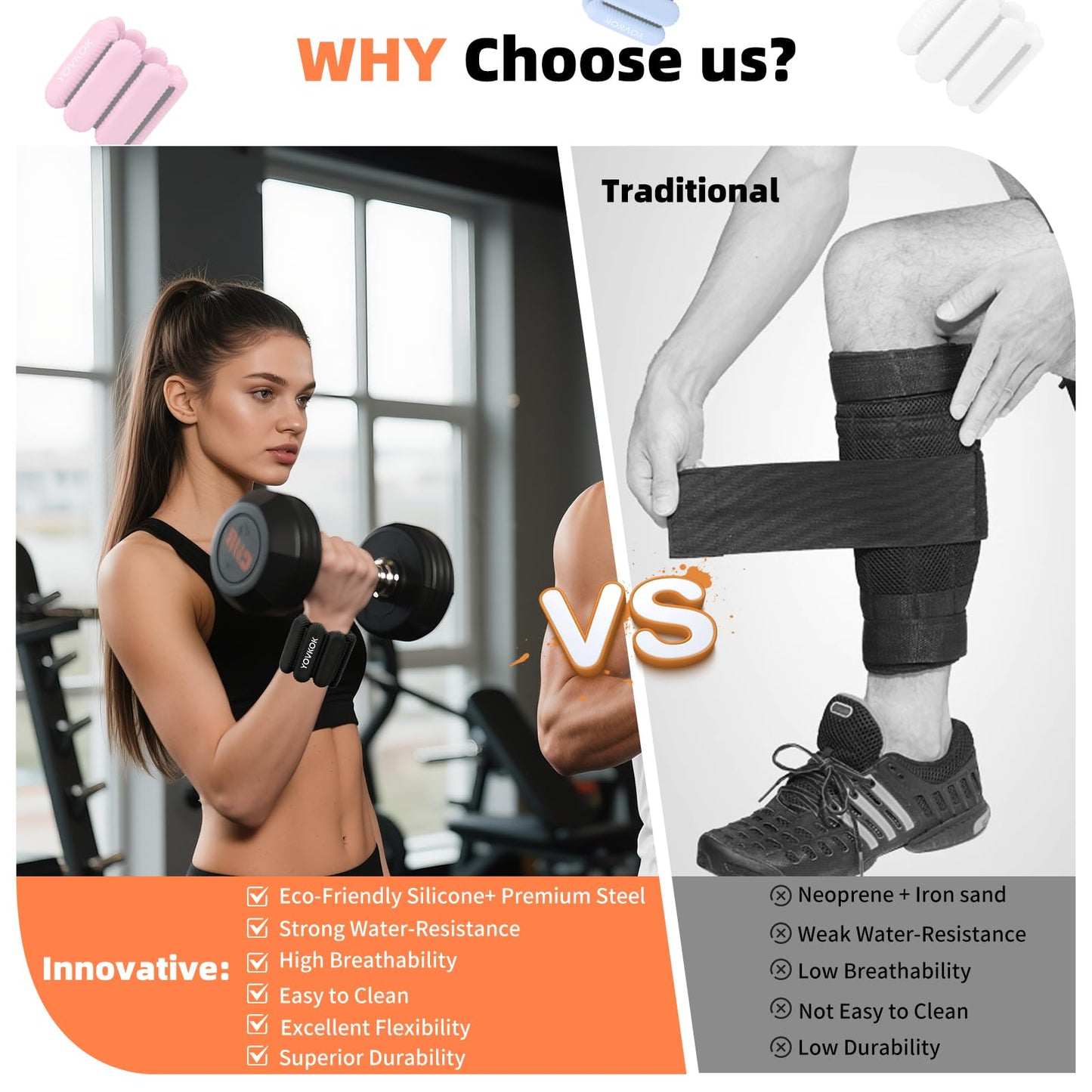 Wrist Weights, Silicone Adjustable Ankle Weights for Women Men - Strengthen Arms and Legs Ideal for for Home Gym Workout, Running, Yoga, Pilates, Barre, Exercise, Strength Training (Natural Black, 4 lbs Pair (2 lb Each))