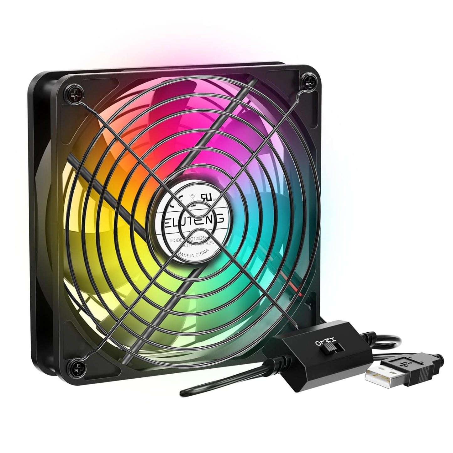 ELUTENG 7 3 1100/1300/1500 USB Computer Cooling Fan with Color RGB Lighting, Speed Controller RPM Small Exhaust Fan