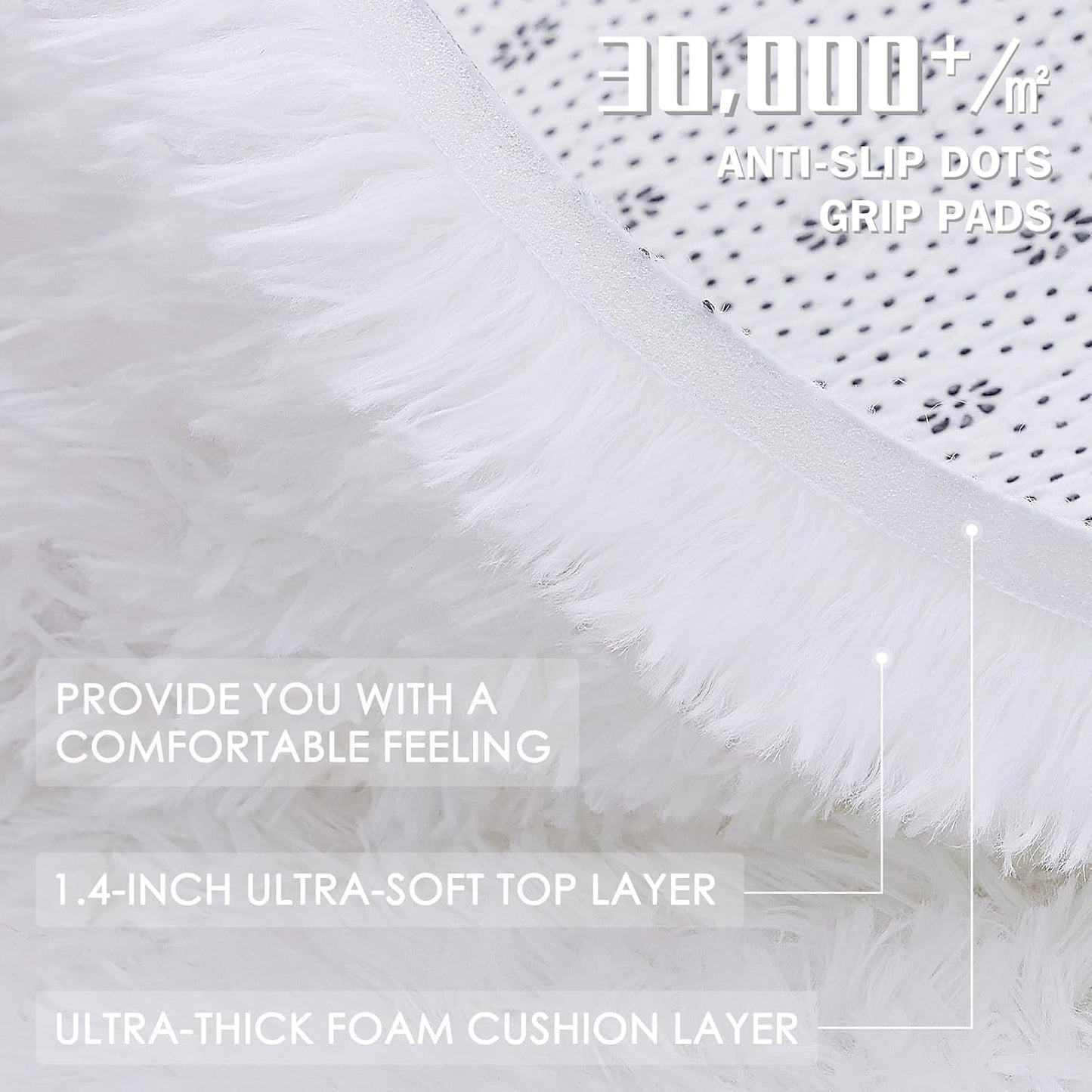 OLANLY Large Area Rug - Soft Fluffy Shaggy Carpet for Living Room & Bedroom | 7x7 ft, White