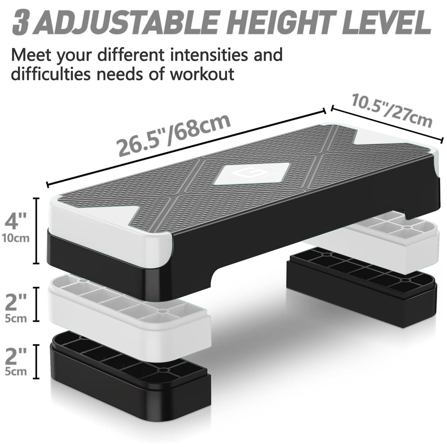 GYMMAGE Aerobic Exercise Stepper - Adjustable Workout Platform, 26.5" Step Deck with 4", 6", 8" Height Risers, Women's Home Gym Cardio Fitness