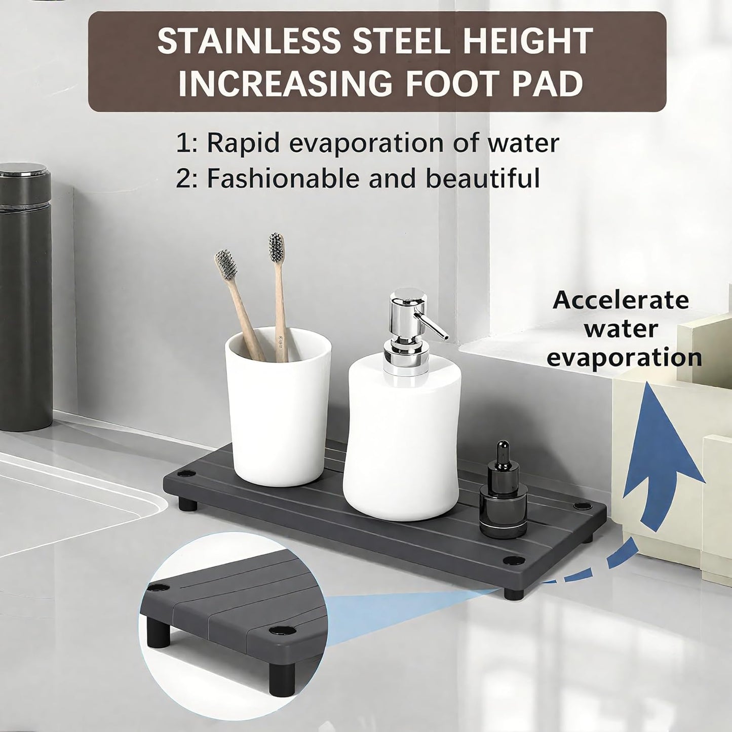 Skiennix Quick Dry Sink Caddy - Water Absorbing Stone Tray & Organizer for Kitchen or Bathroom