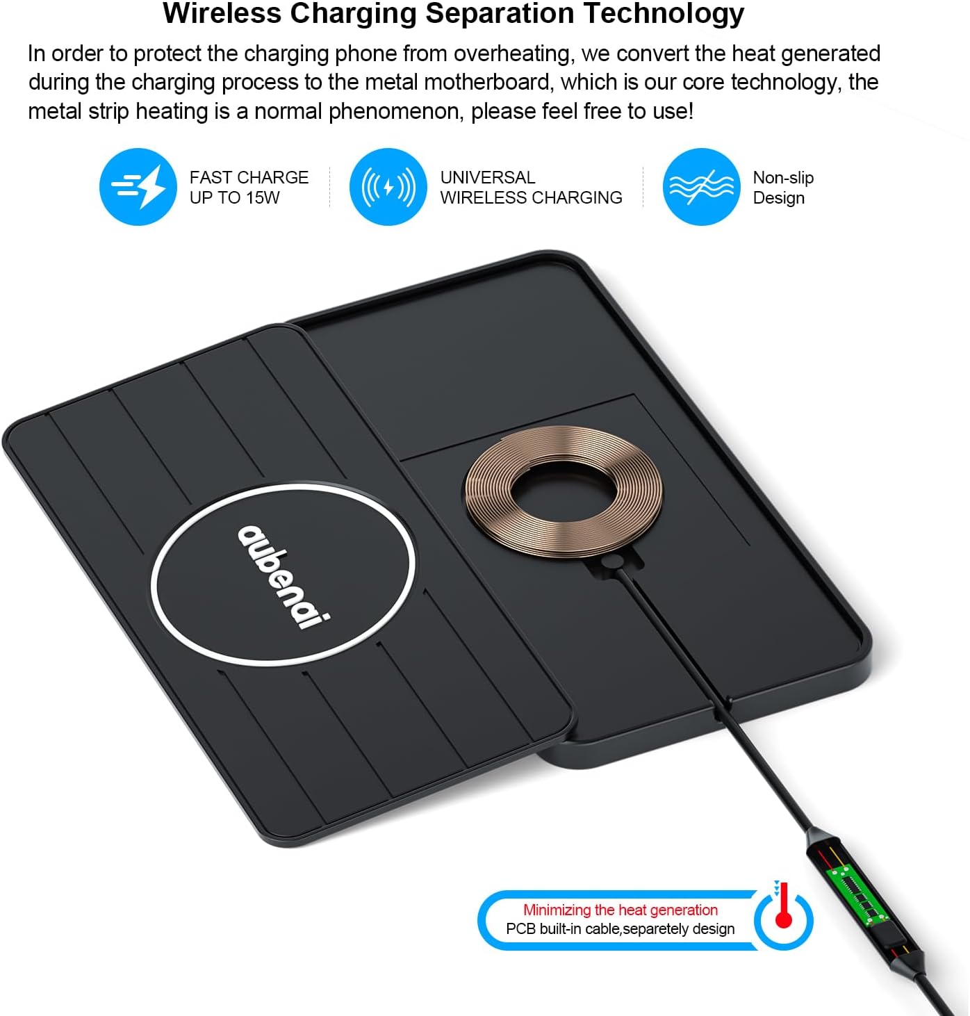 aubenai 15W 70cm 16/15/14/13, S25 S24(Extension Wireless Car Charger Pad, Fast Charging Pad with Extension Cable, Non
