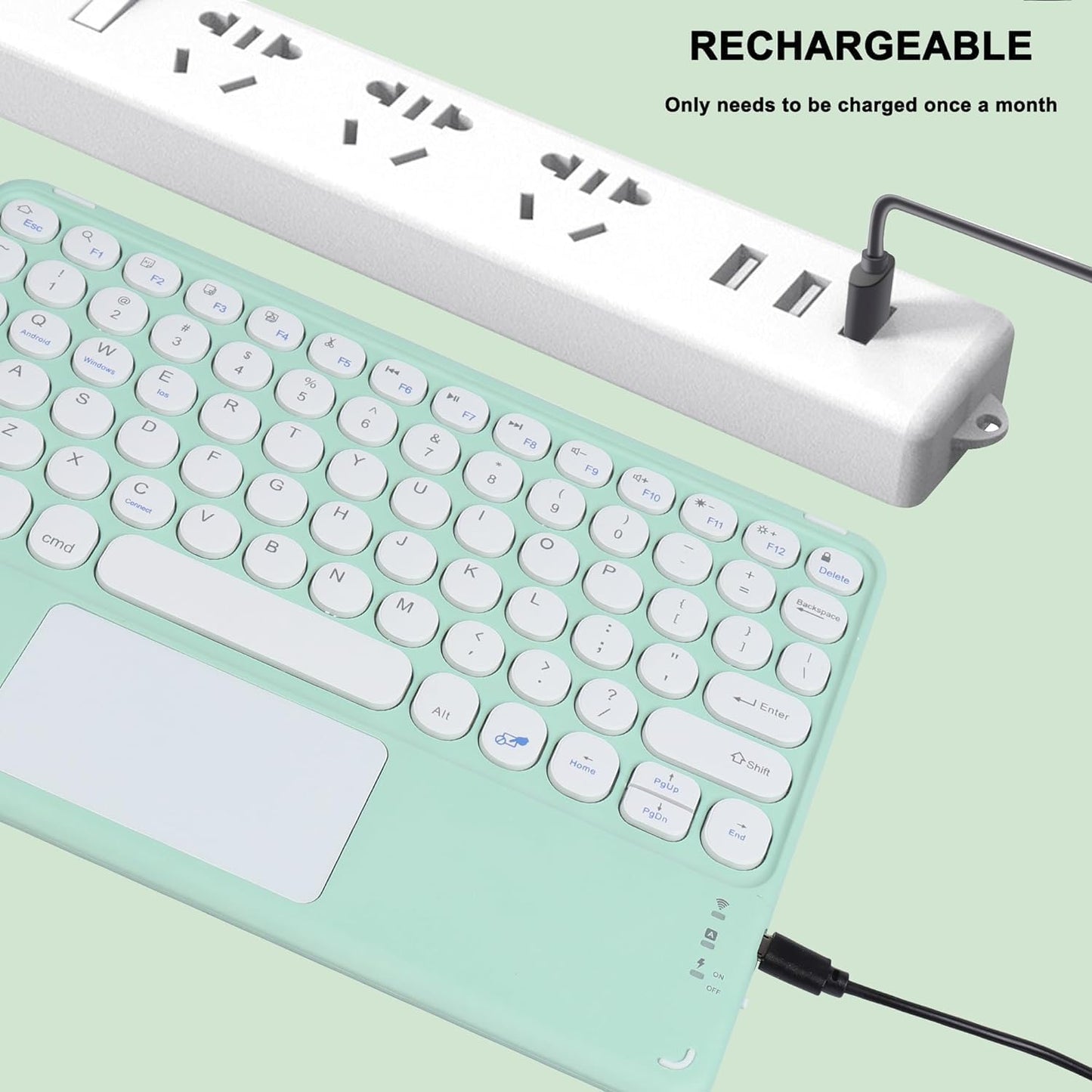KUYHRF Wireless Keyboard with Touchpad, Ultra-Thin Rechargeable Bluetooth Keyboard Mini with Trackpad, Round Keys