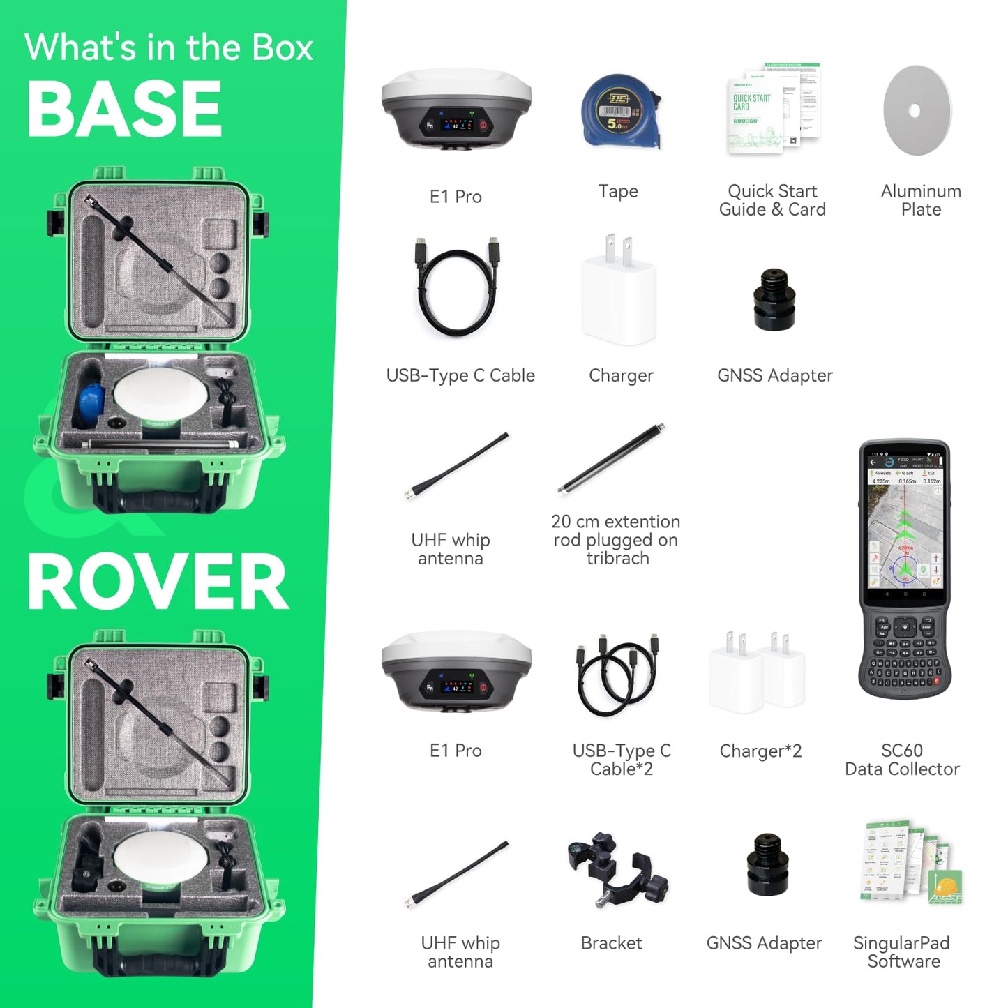 E1 Pro GNSS RTK Surveying Equipment, Over 20 Hours Endurance RTK GNSS with IMU Base & Rover, GPS RTK with Larger HD Screen and Larger Handheld Collector, 1cm Accuracy, 15km UHF Range, 60° Tilt Survey