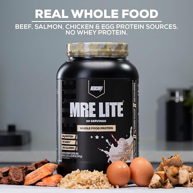 REDCON1 MRE Lite Whole Food Protein Powder, Cookies N' Cream - Low Carb & Whey Free Meal Replacement with Animal Protein Blends - Easy to Digest Supplement Made with MCT Oils (30 Servings)