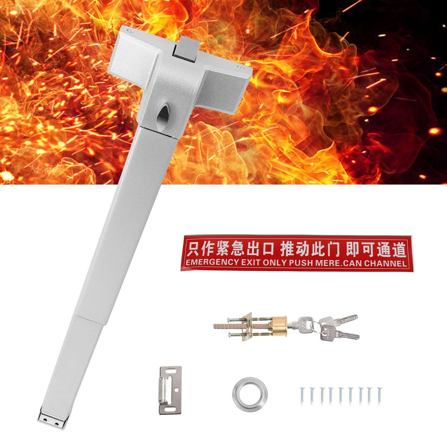 CHEOTIME 65cm Push Rod Lock Electroplated Steel Escape Lock Set Suitable for Fire Emergency Safety Exit Door Door Push Rod Emergency Exit Device Emergency Lock Stainless Steel