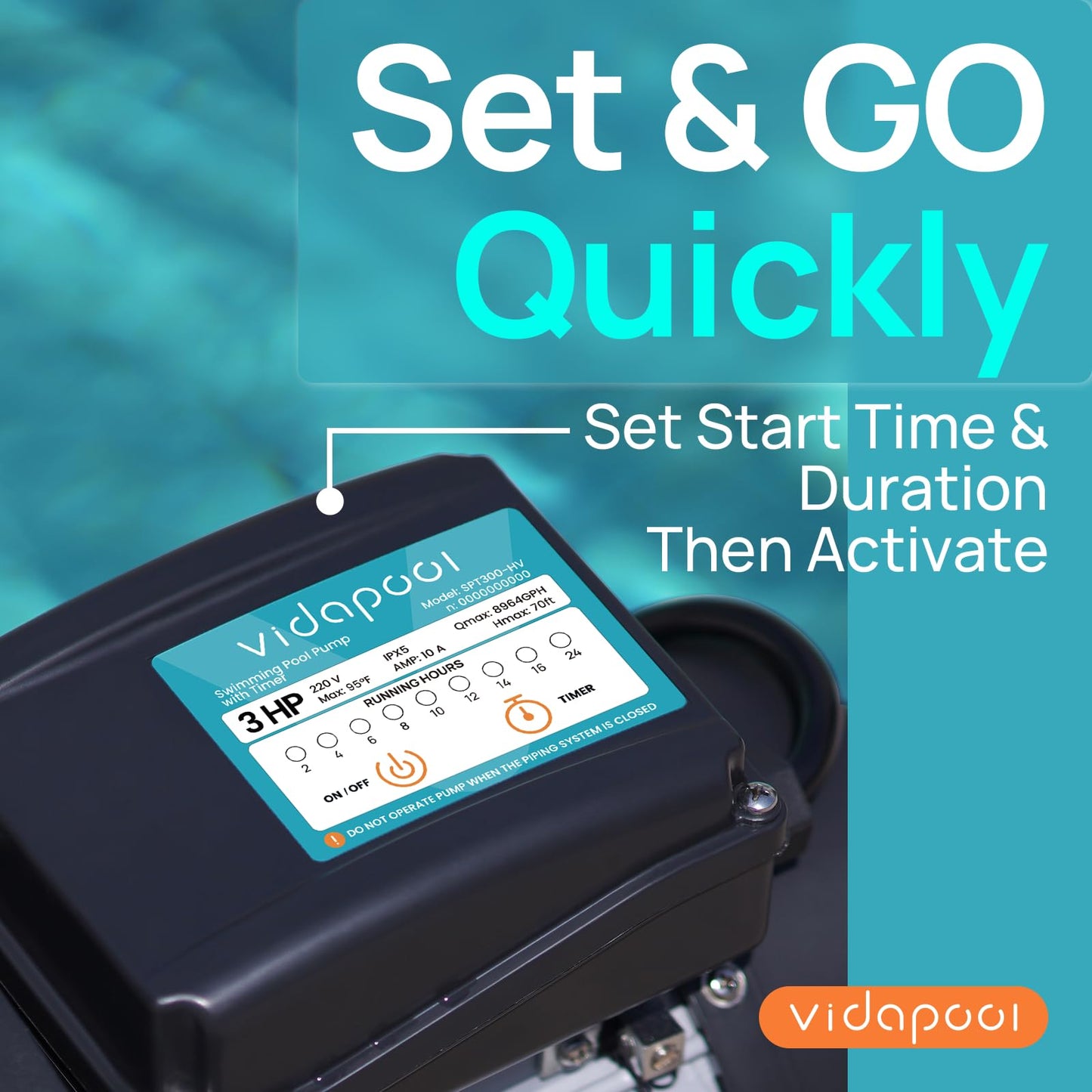 VIDAPOOL In/Above Ground Pool Pump Self Primming High Flow,Deep Black