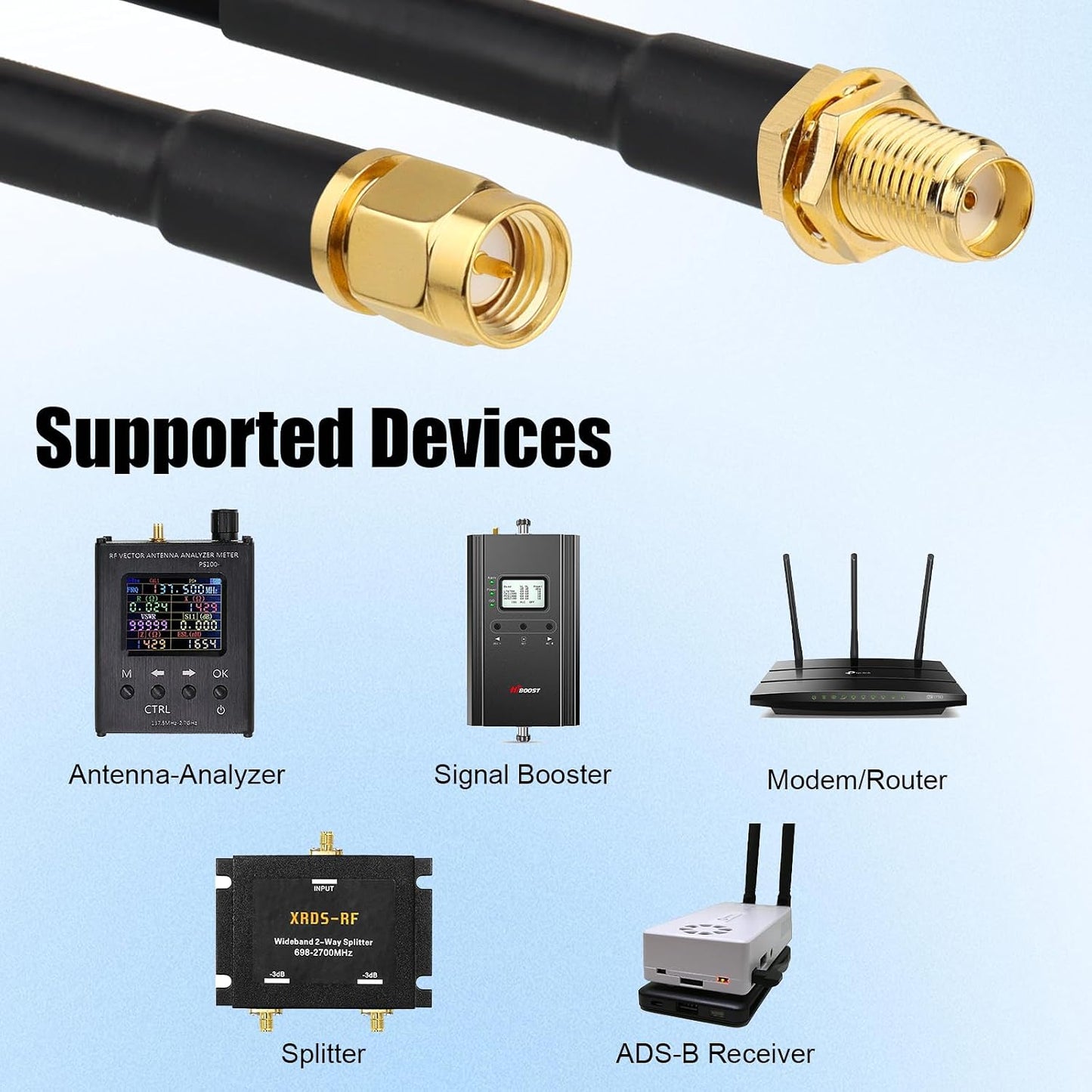 RG8X 20FT,Ultra 50 MOOKEERF SMA Male to SMA Female Coaxial Cable Low Loss SMA Extension Cable ohm for Router,GPS,RF