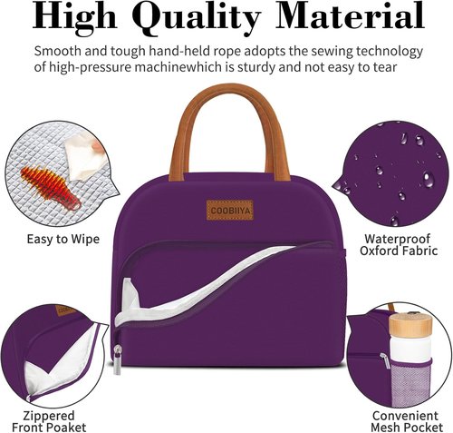 Coobiiya Insulated Lunch Bag - Cute & Leakproof Tote for Work, Office, or Travel | Large Capacity - Purple