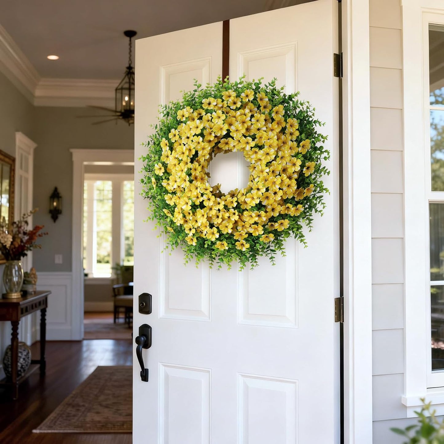 Regine Switzerland 26" Artificial Flower & Eucalyptus Wreath - Faux Morning Glory & Eucalyptus for Spring/Summer Decor