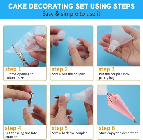 Firstake Piping Bags and Tips Set - 100 Disposable 12-Inch Anti-Burst Pastry Bags for Cake Decorating
