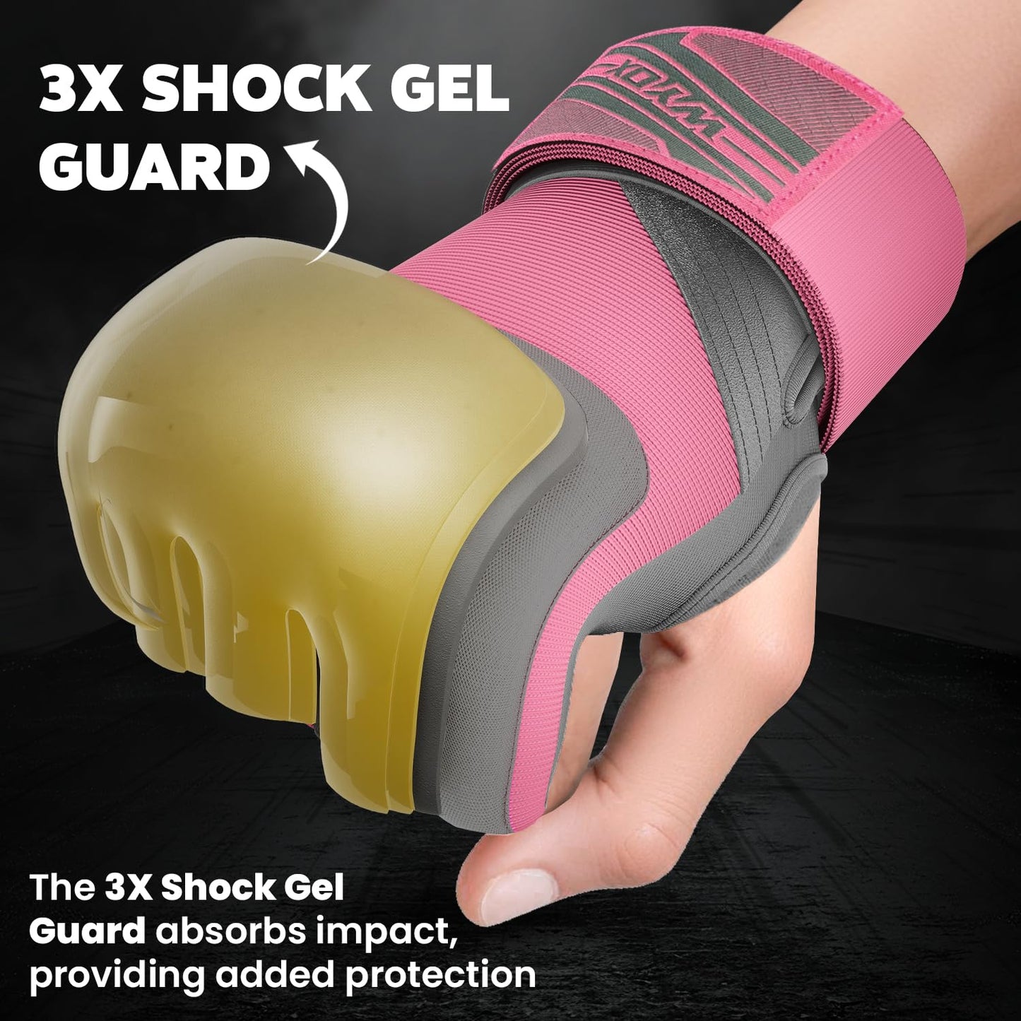 WYOX Gel Boxing Hand Wraps Inner Gloves for Men & Women, 80cm Quick Wrist Straps, Padded Knuckle Protection for Muay Thai Kickboxing, Hand Wraps for Boxing & Martial Arts (Pink & Grey, L/XL)