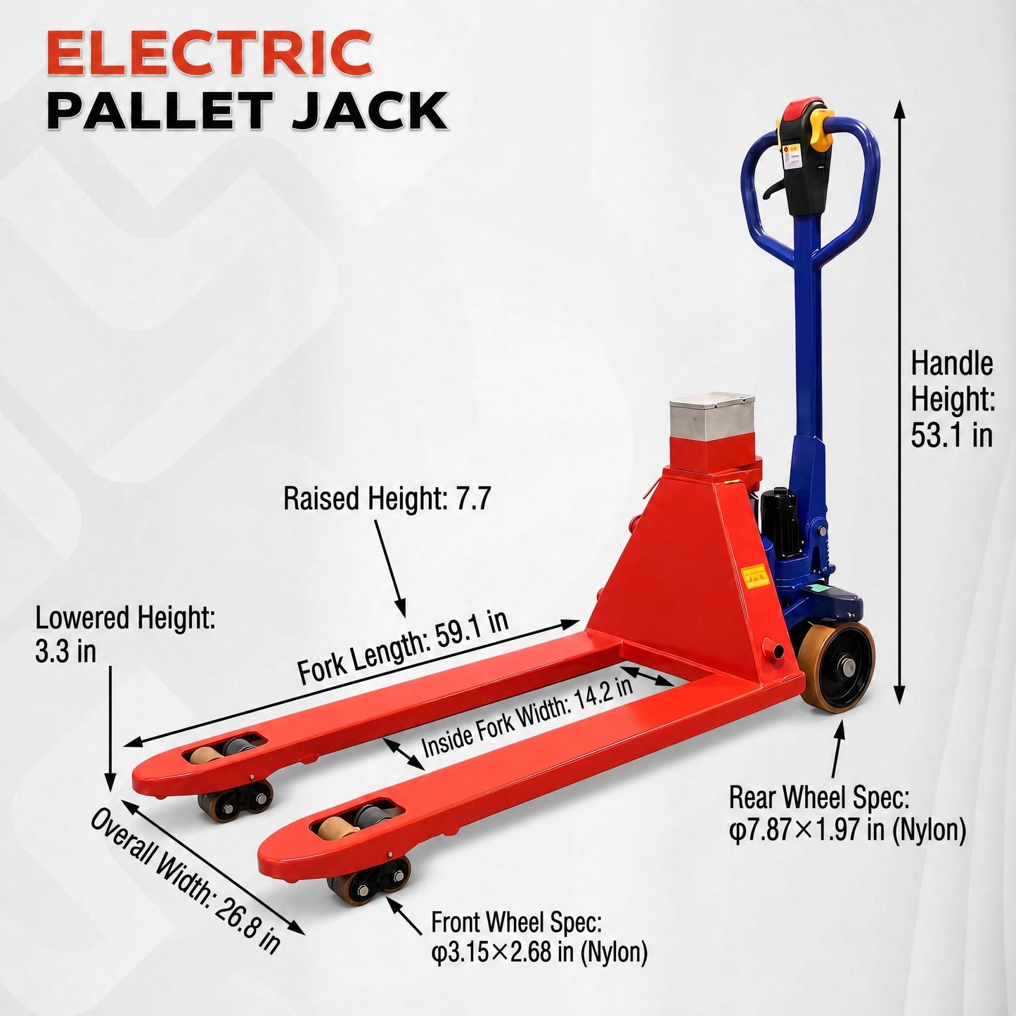 11023 LBS Lithium Electric Pallet Jack, 7H Long Runtime Walkie Pallet Truck with Auto Brake Safety Function, Full Power Drive, 59.1" x 26.8" Forks, Heavy Duty for Industrial & Commercial Use