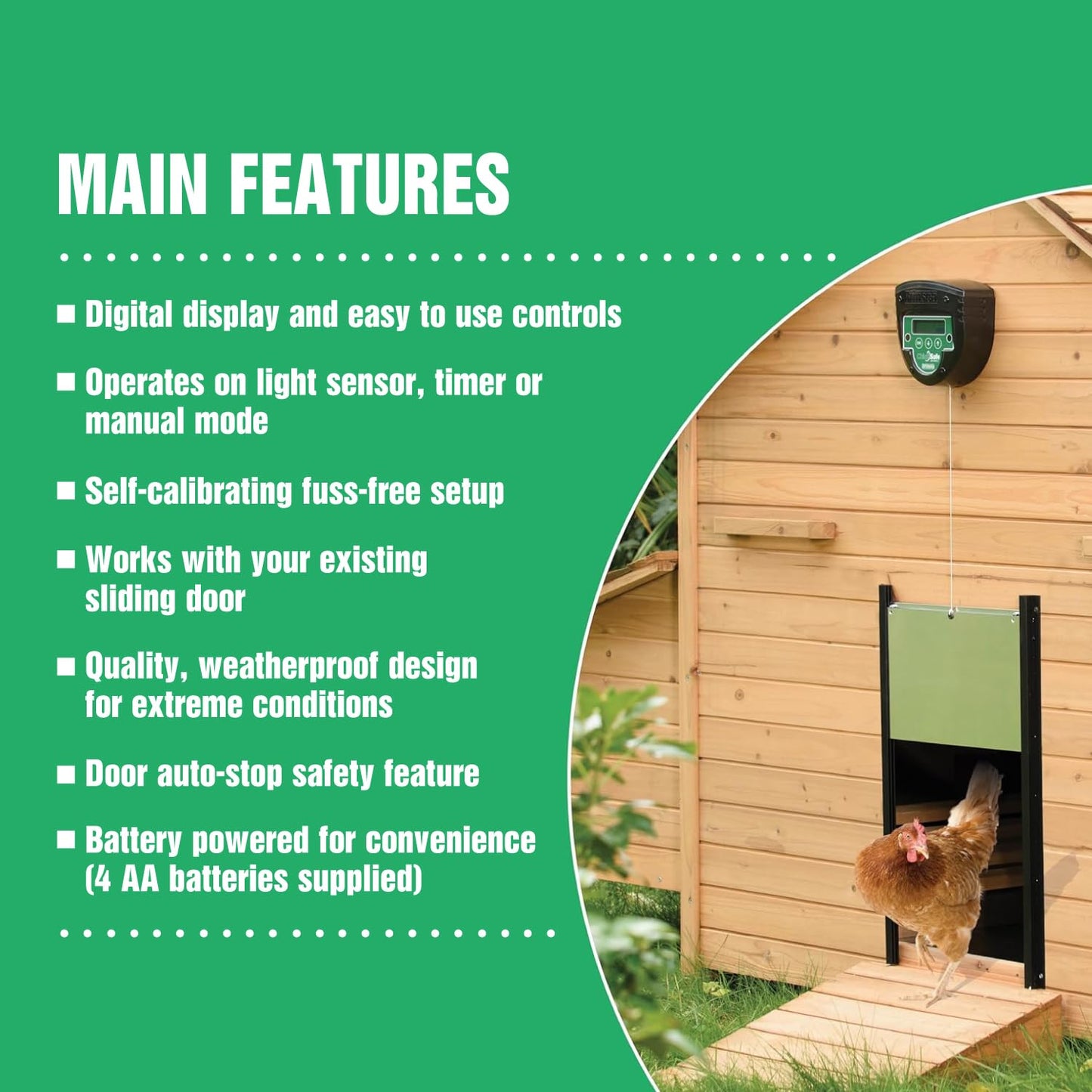 Brinsea ChickSafe Advance Automatic Chicken Coop Door Opener for Vertical Sliding or Hinged Hen House Doors with Programmable Timer, Digital Display, 8 lb. Lift Capacity