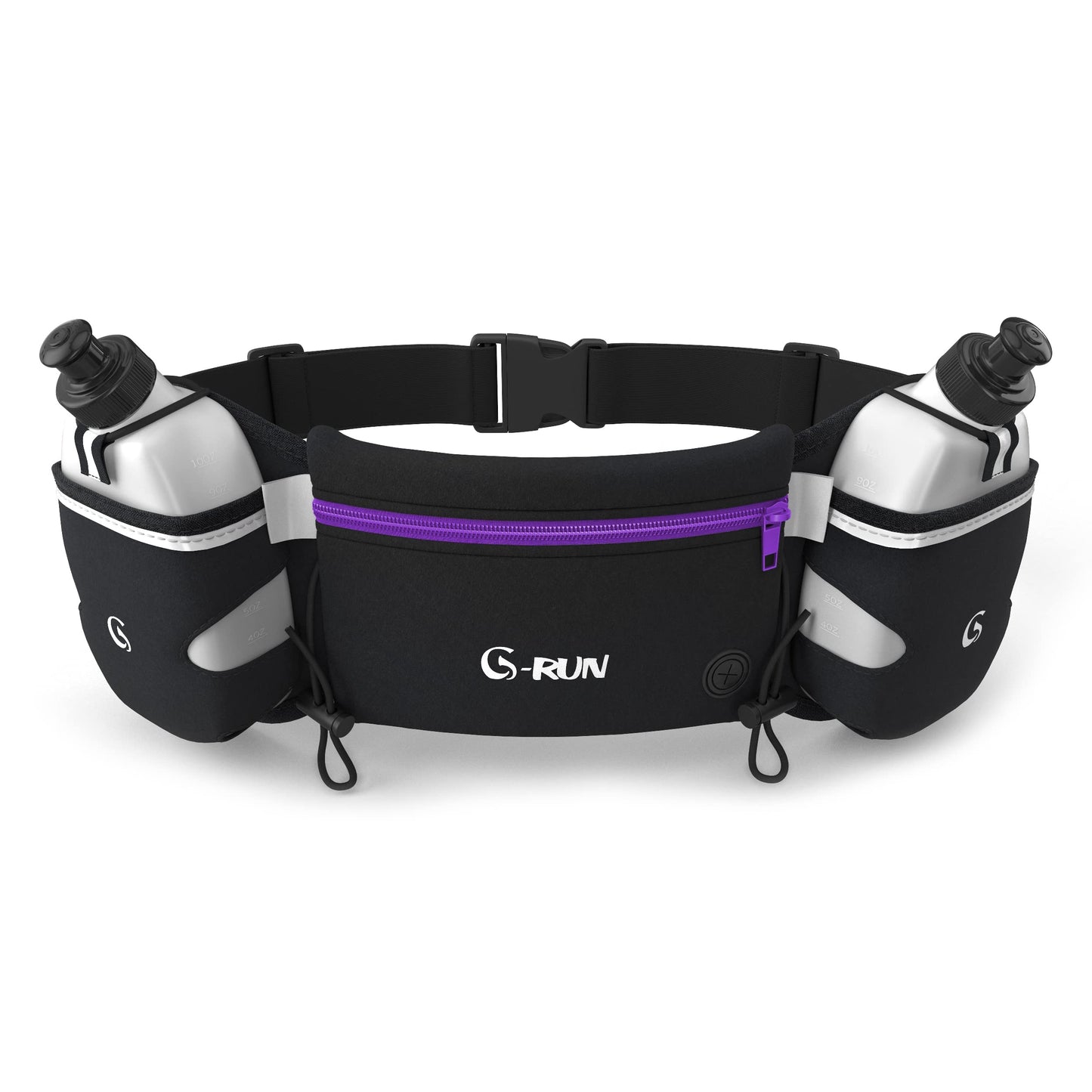 Q-RUN Hydration Running Belt with Bottles - Water Belts for Woman and Men - iPhone Belt for Any Phone Size - Fuel Marathon Waist Pouch for Runners - Jogging Cycling Biking, Purple