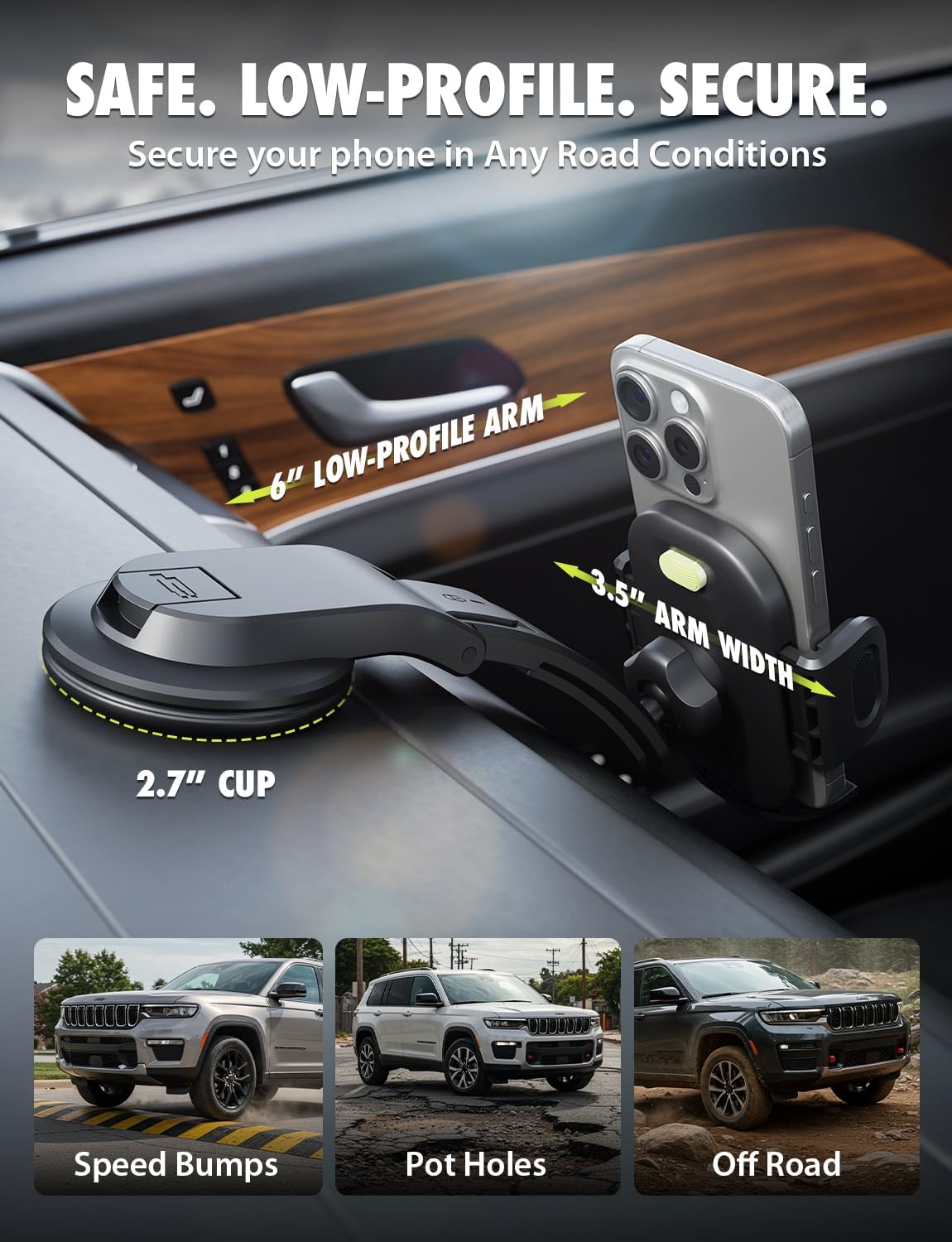 Bracketron TripGrip Low-Profile Dashboard Car Phone Holder Mount, One-Click Expandable Phone Holders for Your Car