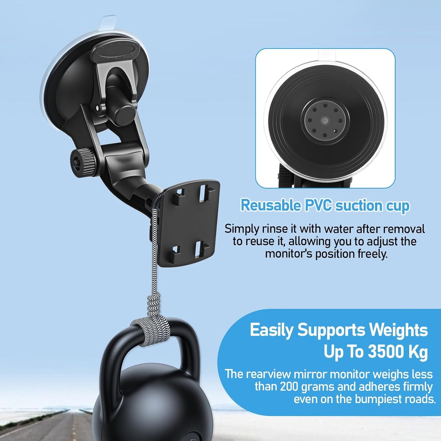 Exircy Upgraded Windshield Backup Camera Mount for Car, Black Car Camera Suction Mount Portable Cars Monitor Mounts