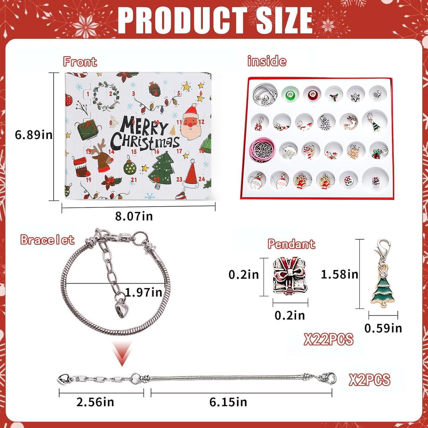 Skiennix Christmas Advent Calendar Bracelets 2024 - 24-Day Countdown with 22 Charm Beads & 2 Bracelets for Girls & Teens