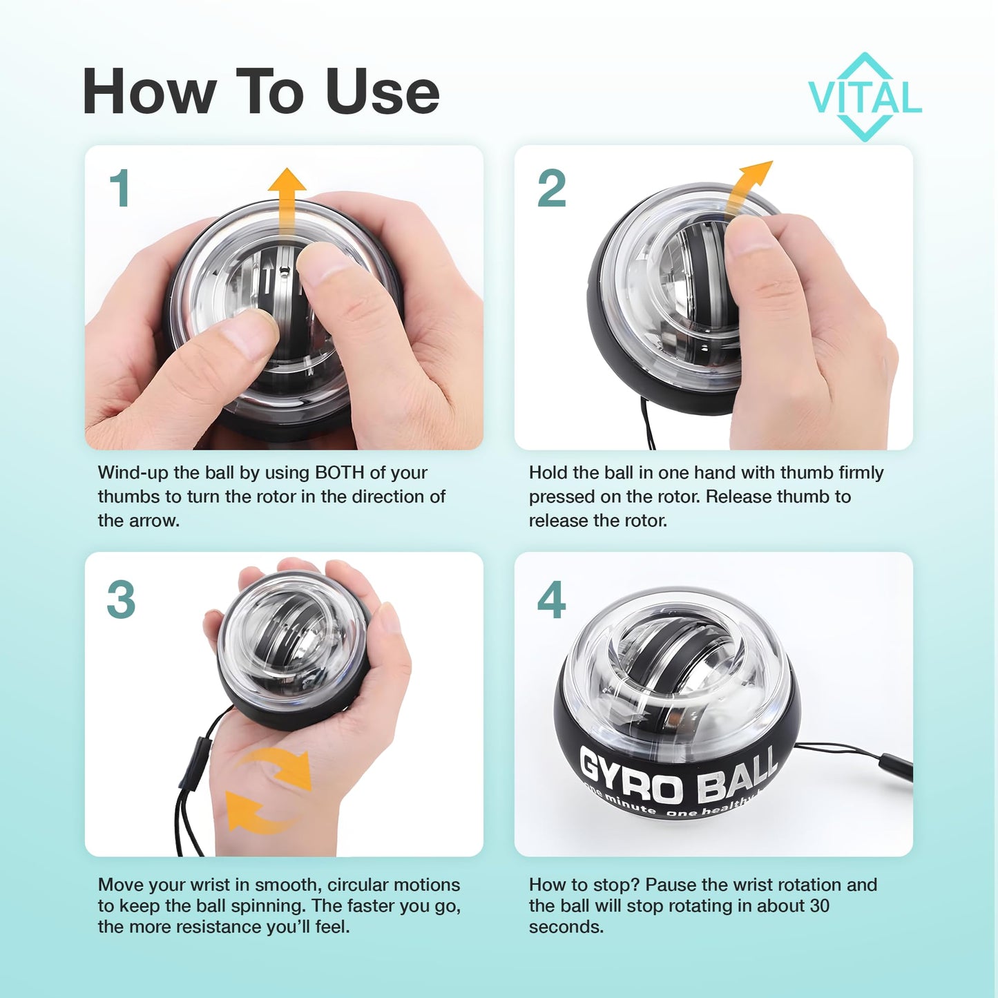 Vital Wrist Ball Exerciser Gyro Ball Hand Exercise Balls Grip Strength Tester Zinc Rotor Gyroscopic Hand Grip Strength Baseball Training Equipment Wrist Exerciser Equipment Forearm Trainer