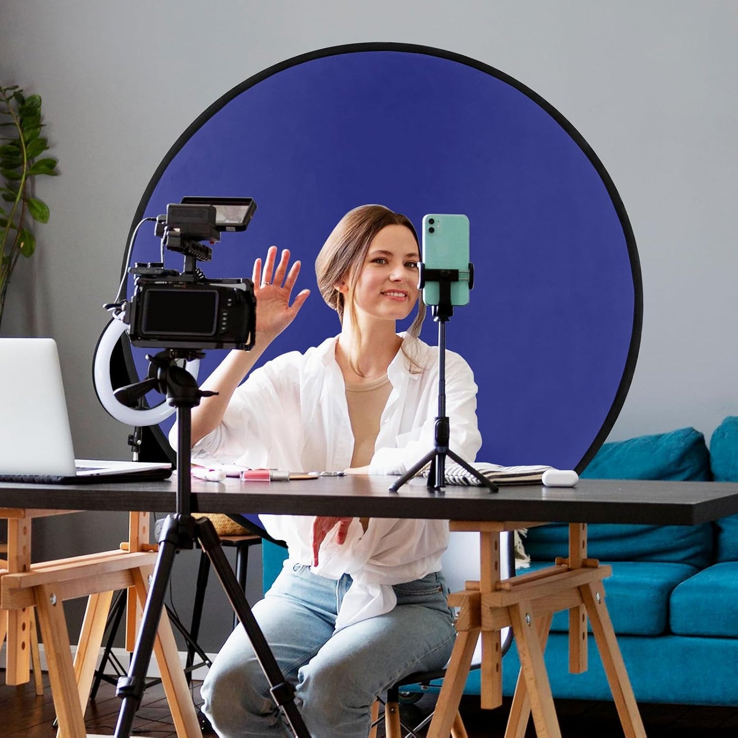 Cosmos 1 43 110 cm Pc Blue Screen Backdrop in / Diameter Foldable Portable Photography Background Green Screen Chroma