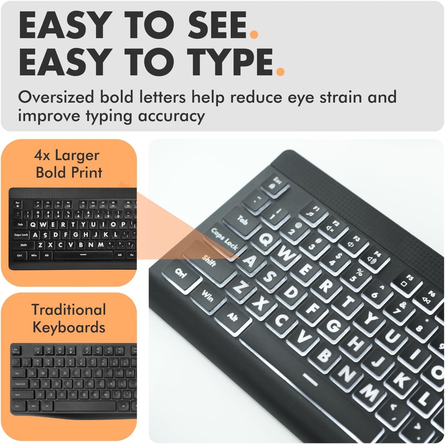 X9 Performance 7 4 Wired Keyboard and Mouse Combo - Large Print Backlit Keys for Seniors, Lighted Computer Keyboard