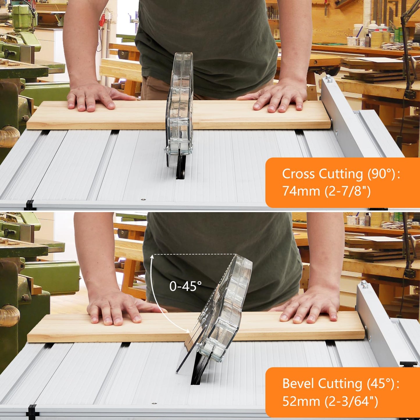 Table Saw, 10 in 15A Multifunctional Saw with Stand & Push Stick for Jobside, 90° Cross Cut & 0-45° Bevel Cut, Cutting Speed Up to 5000RPM, Adjustable Blade Height, Ideal for Woodworking, Orange