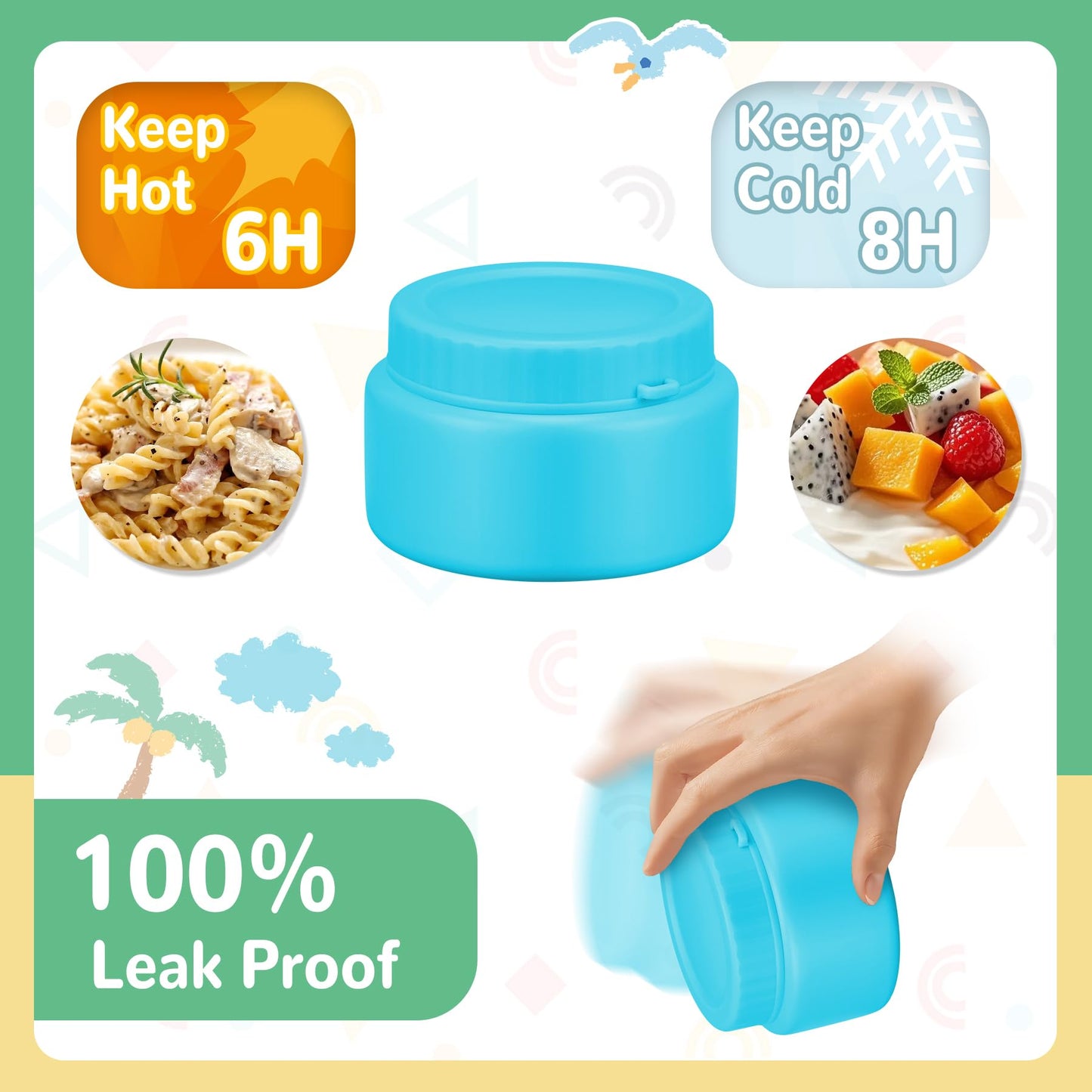 Bento Lunch Box Kids with 9oz Soup Thermo, Kids Leakproof Lunch Food Containers with 4 Compartment, Insulated Lunch Bag for Girls Boys to School Travel