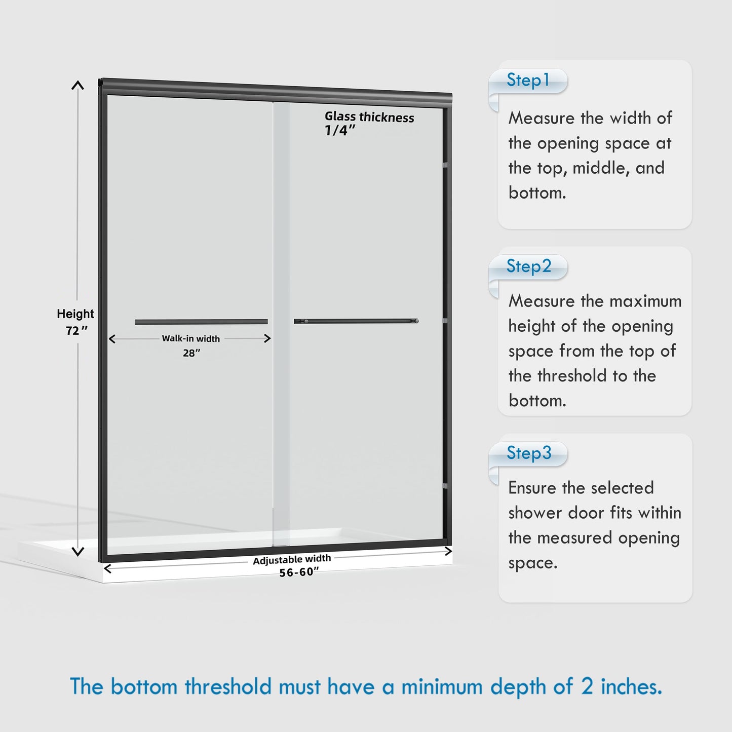 ENSO SENKA 56-60" W x 72" H Semi-Frameless Bypass Sliding Shower Door, Easy-to-Clean Treated Clear Tempered Glass, Matte Black