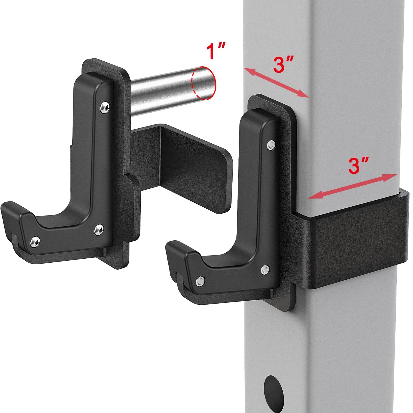 SELEWARE Steel J Hooks for Power Cage Squat Rack Attachment, Only for 3" x 3" Tube with 1" or 5/8" Hole, Barbell J-Hook Holder for Power Rack, J Cups Set of 2