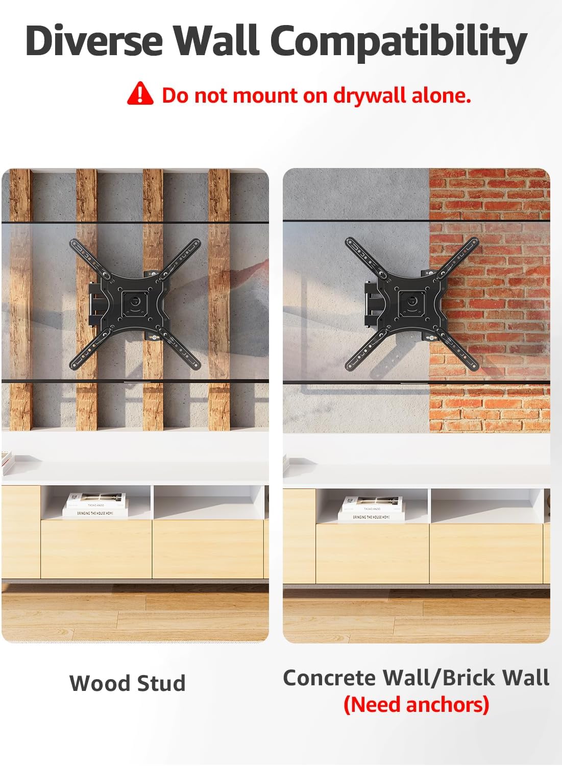 Mountory 26-60 Inch 400x400, 77 lbs. Full Motion TV Wall Mount for Most TVs, Articulating Arms Swivel and Tilt tv