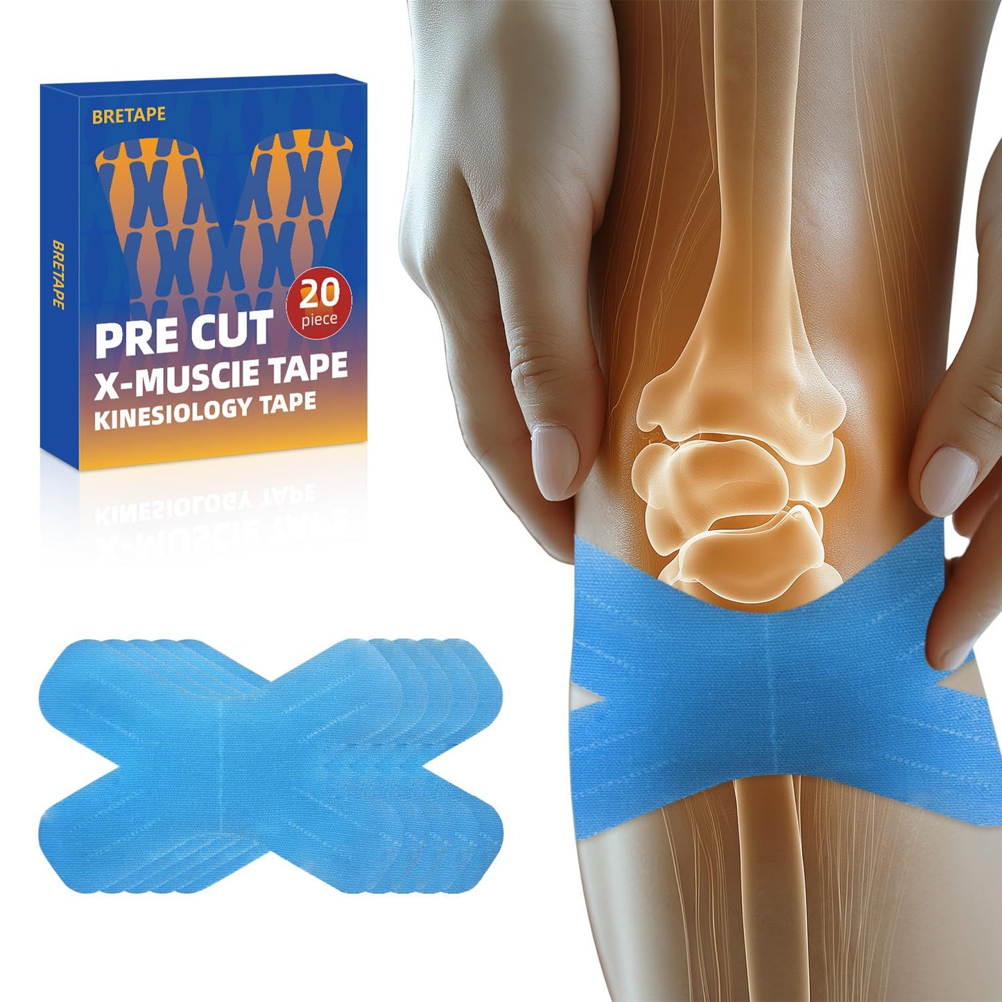 Kinesiology Tape – Waterproof and Hypoallergenic Athletic Tape for Muscle Support, Knee, Shoulder, and Ankle, 20 Strips (X-Form)