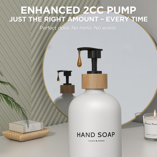 Hand and Dish Soap Dispenser Set,16oz Glass Bottles with Printed Labels, Bamboo Tray & Pump,Countertop Soap Dispensers for Kitchen,Luxury, Minimalist & Farmhouse Decor (Hand Dish (Black/White))