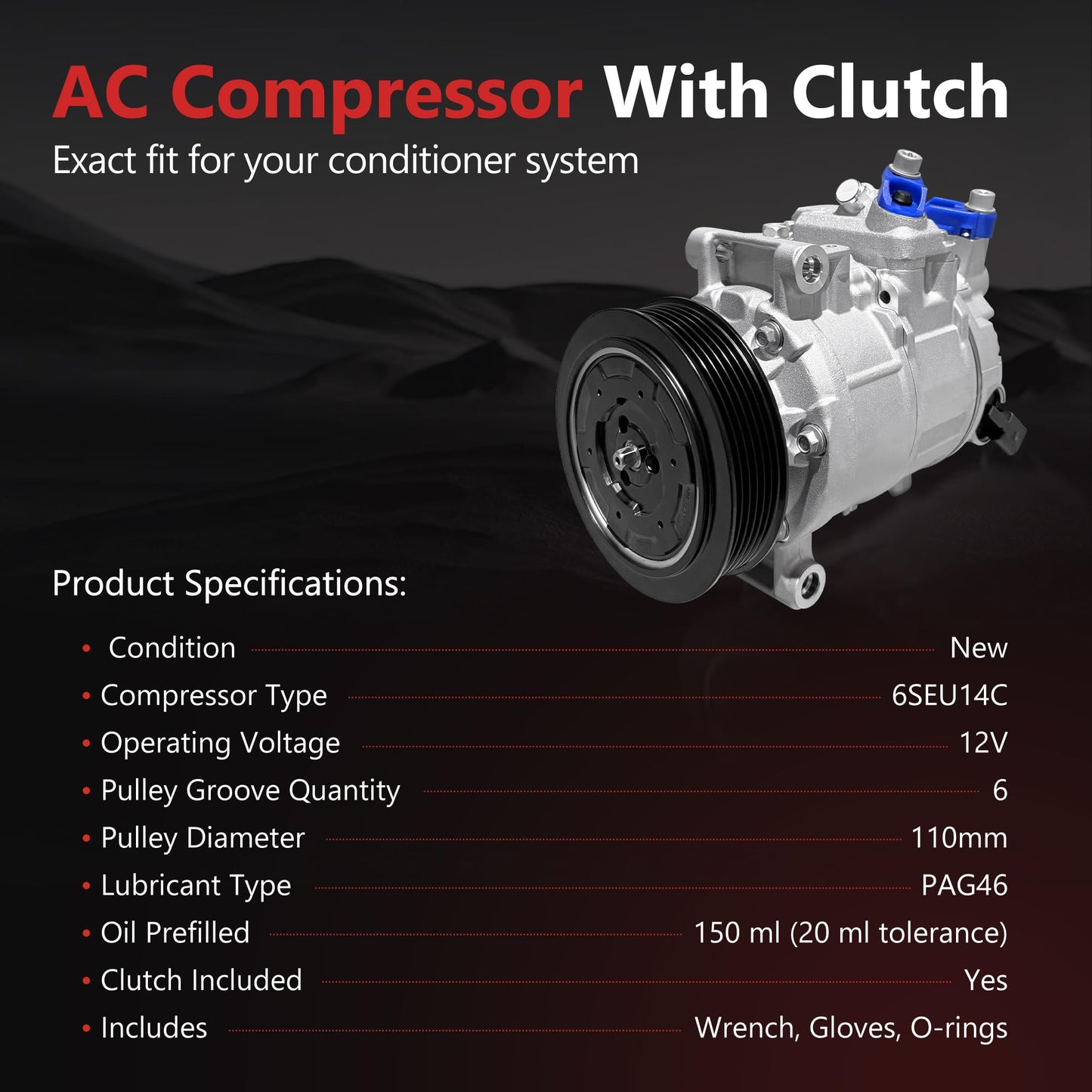 HYR New Air Conditioner AC Compressor with Clutch Compatible with Audi A4 A4 Quattro 2005-2013, Q5 2011-2012, A5 A5 Quattro 2010-2012, A6 2012-2015, A6 Quattro 2013-2015, 1.8L 2.0L 3.2L