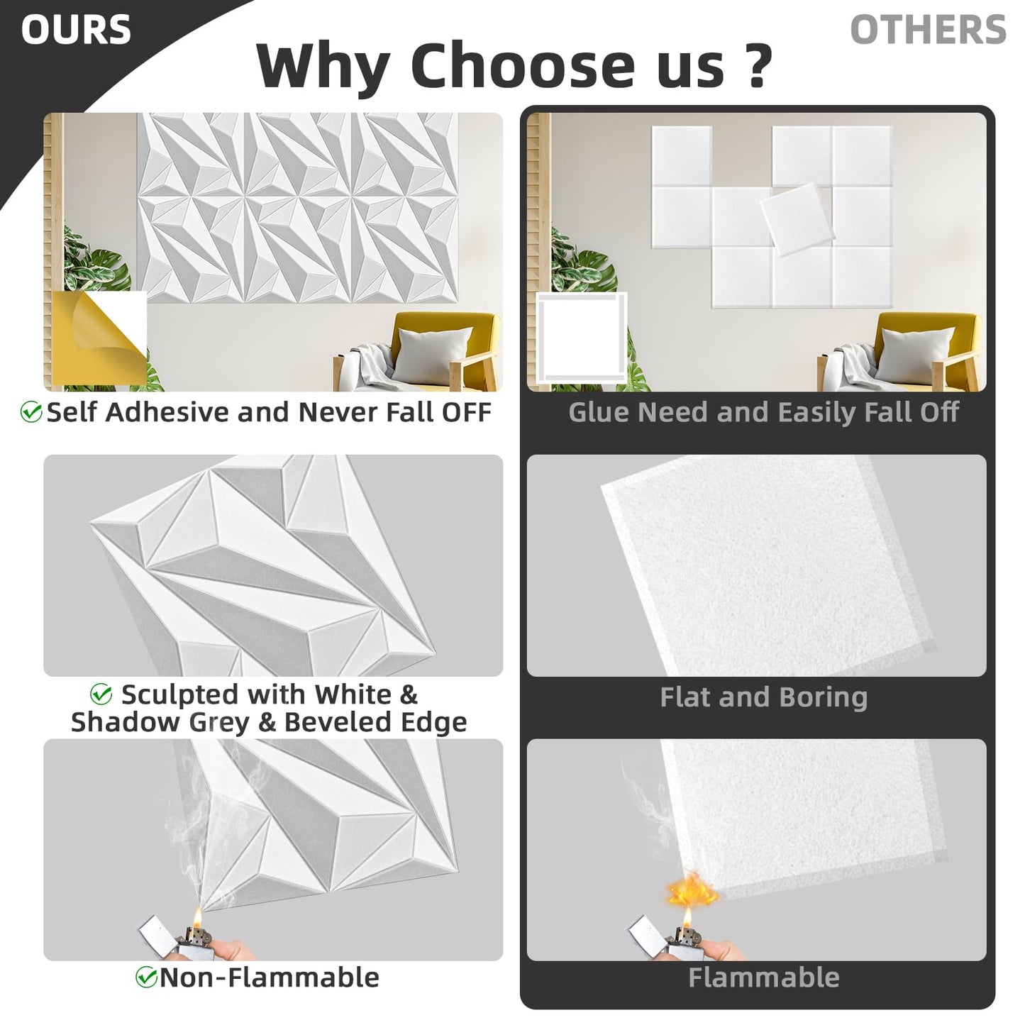 Art3dwallpanels 24" X 24" Acoustic Panels 6 Pack Soundproof Wall Panels Sound Dampening, 3D Wall Decor Absorbing Panels, White and Gray